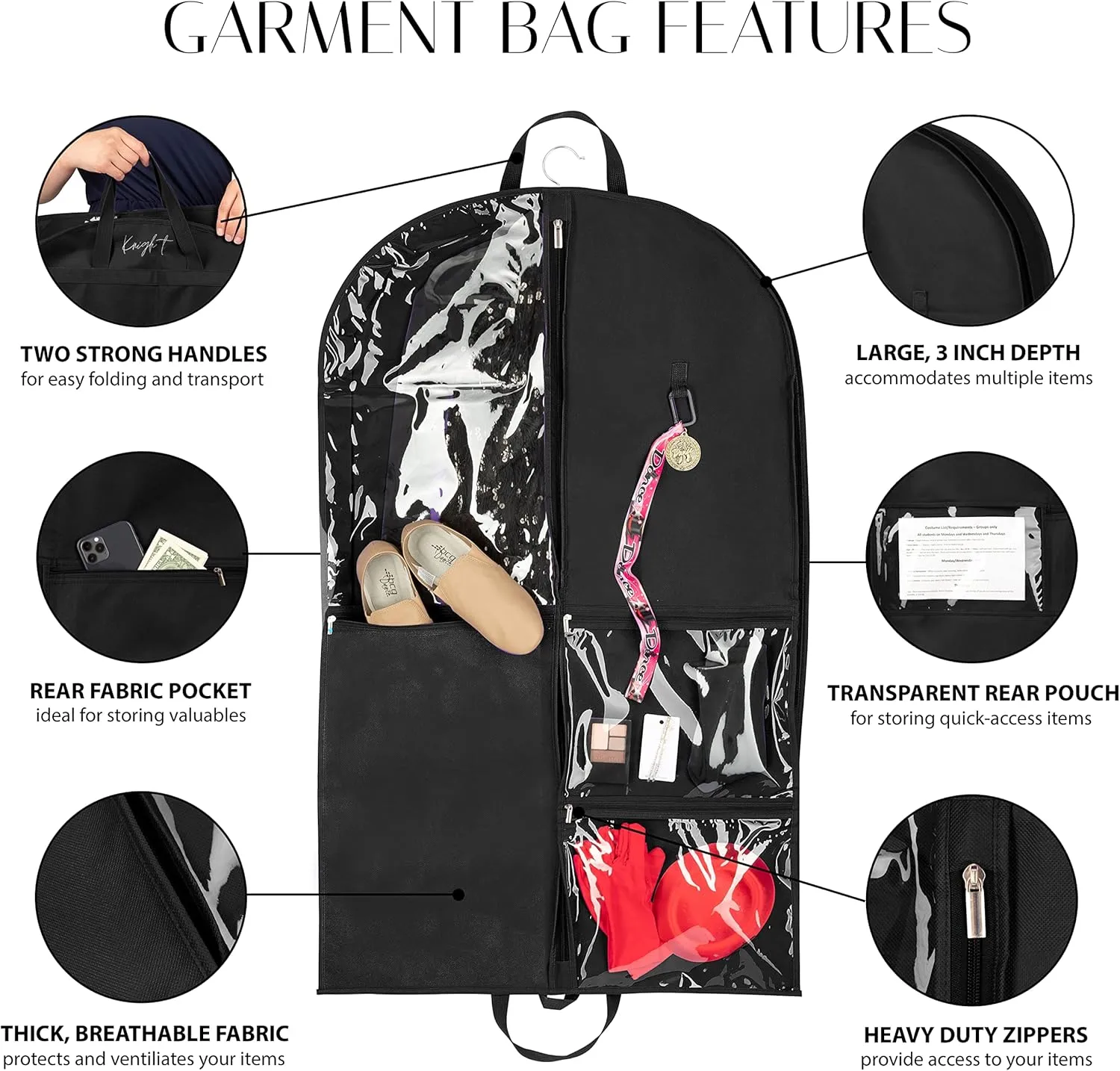 Knight Bag Company- 40 inch Garment Bag with PVC Pouches