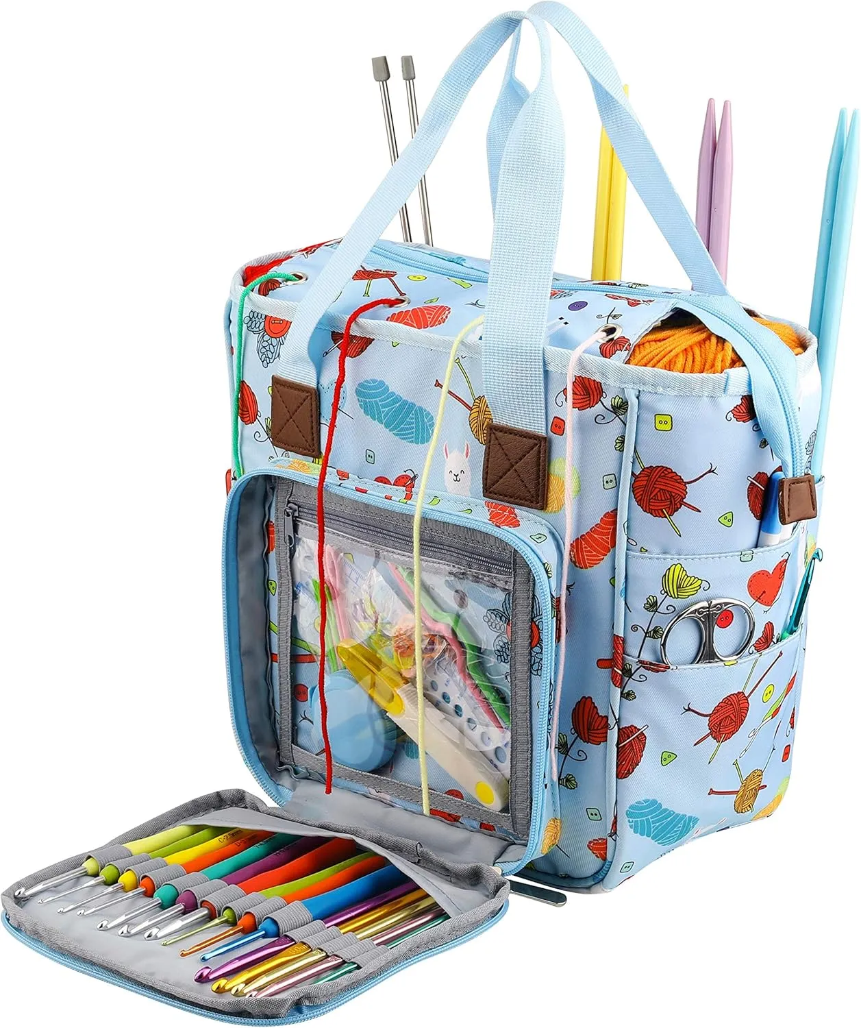 KOKNIT crochet bag,knitting bagBackpack and Tote Bag Storage Bag ，Large capacityYarn Storage Organizer Travel Crochet Bag Women Carrying Crochet Accessories Knitting Needles Crochet