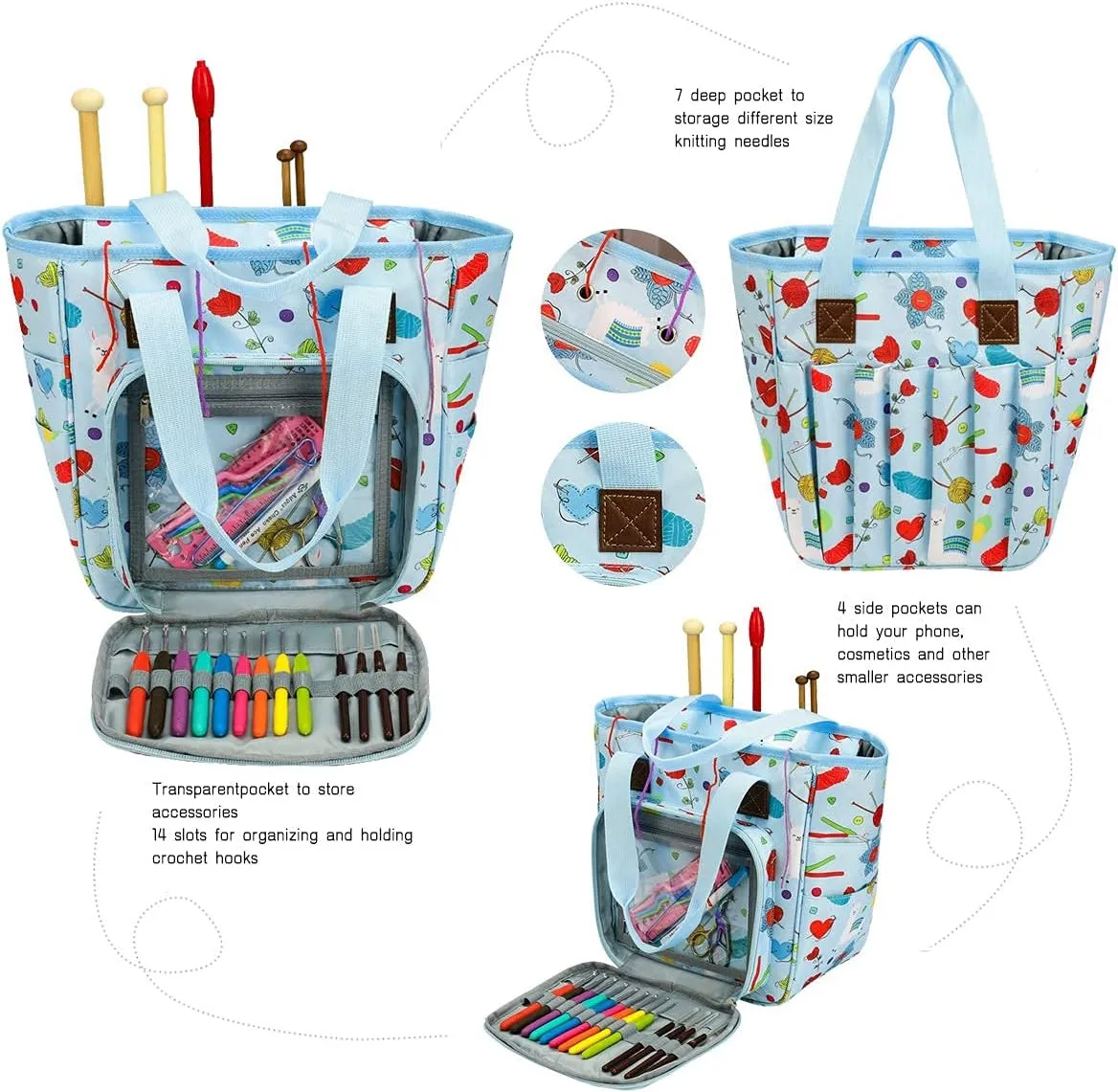 KOKNIT crochet bag,knitting bagBackpack and Tote Bag Storage Bag ，Large capacityYarn Storage Organizer Travel Crochet Bag Women Carrying Crochet Accessories Knitting Needles Crochet