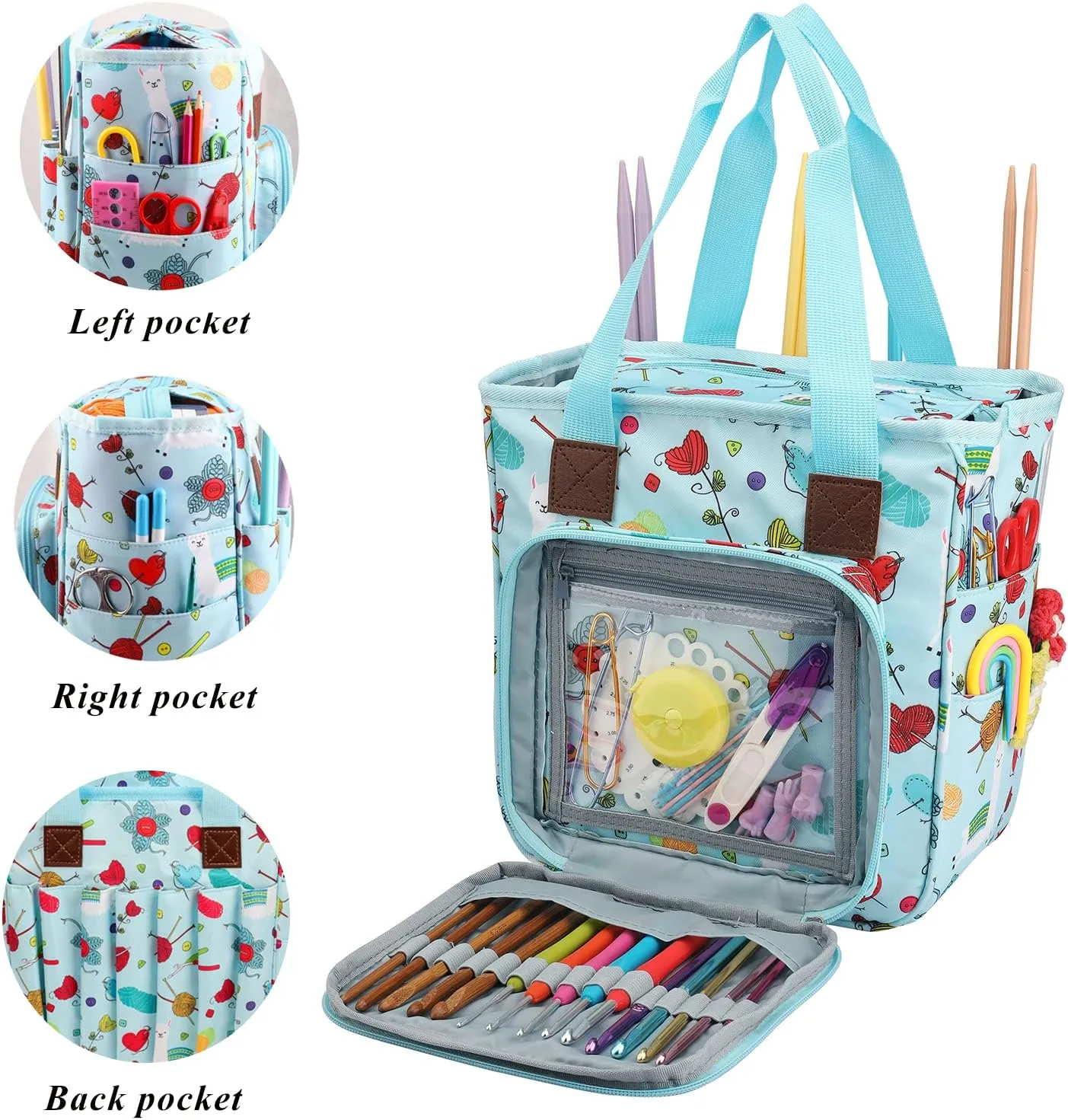 KOKNIT crochet bag,knitting bagBackpack and Tote Bag Storage Bag ，Large capacityYarn Storage Organizer Travel Crochet Bag Women Carrying Crochet Accessories Knitting Needles Crochet