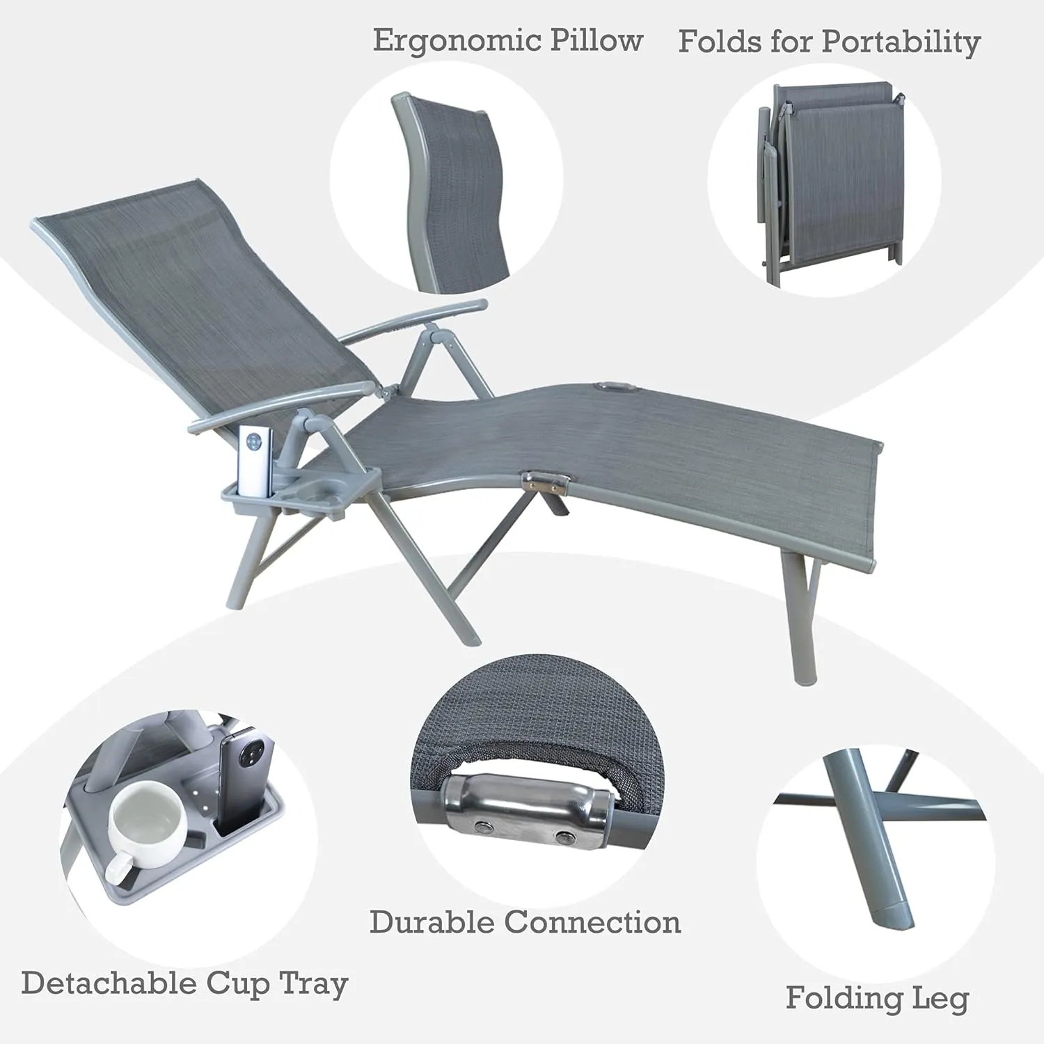 Kozyard Cozy Aluminum Reclining Lounge Chair (1 Pack, Grey)