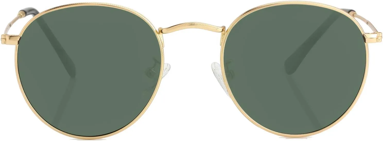 Kursan Small Round Metal Polarized Sunglasses for Men Women Mirrored Lens Classic Circle Sun Glasses