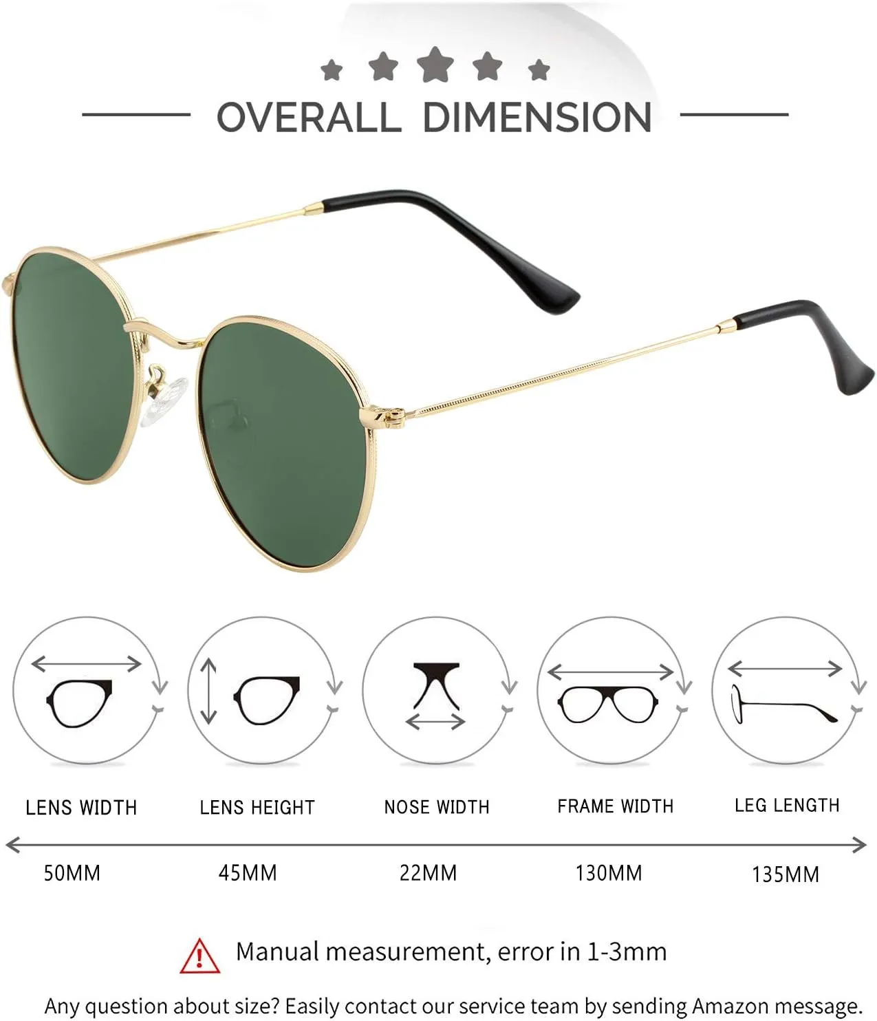 Kursan Small Round Metal Polarized Sunglasses for Men Women Mirrored Lens Classic Circle Sun Glasses