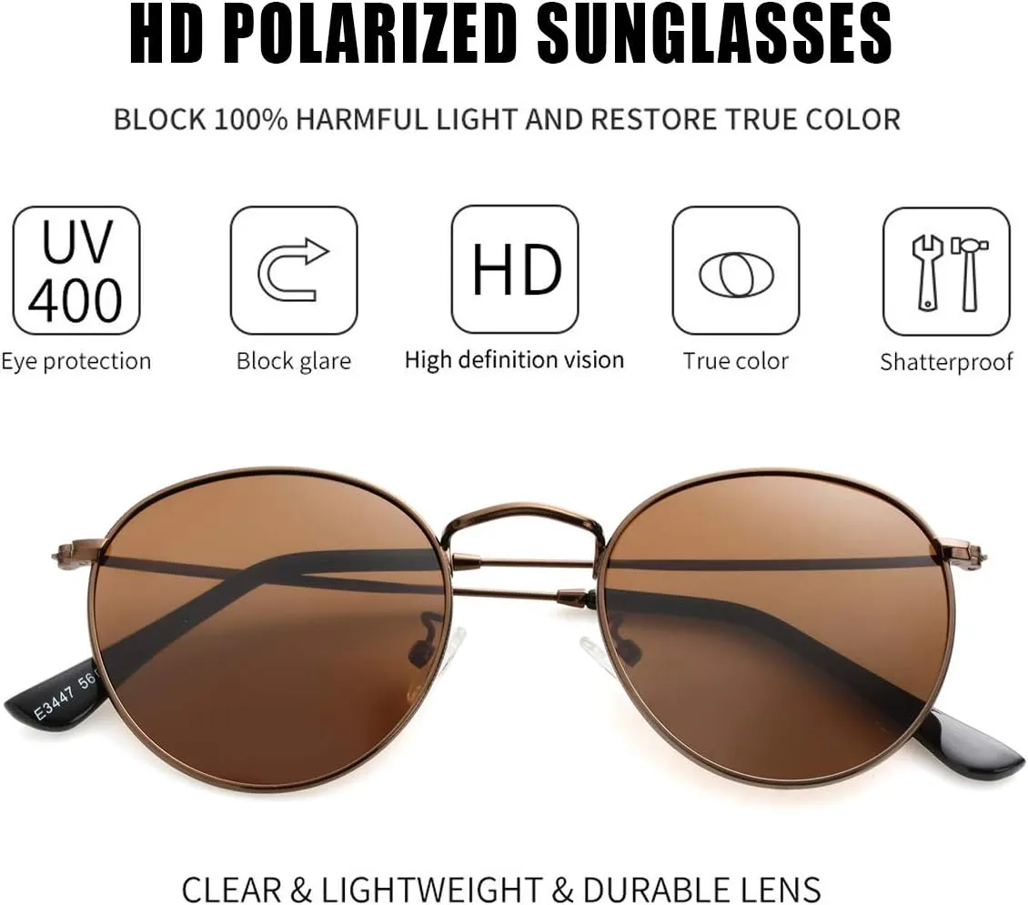Kursan Small Round Metal Polarized Sunglasses for Men Women Mirrored Lens Classic Circle Sun Glasses