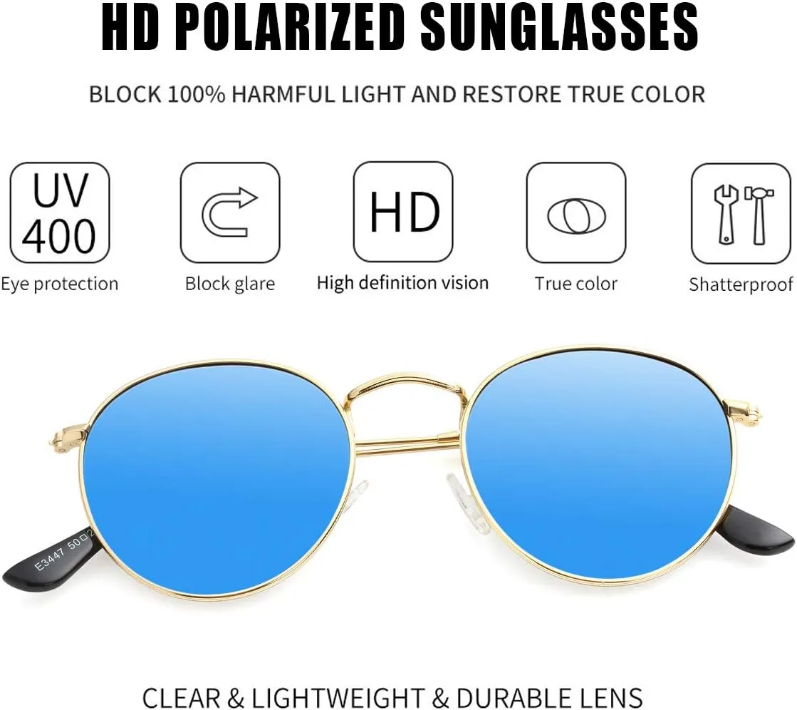 Kursan Small Round Metal Polarized Sunglasses for Men Women Mirrored Lens Classic Circle Sun Glasses