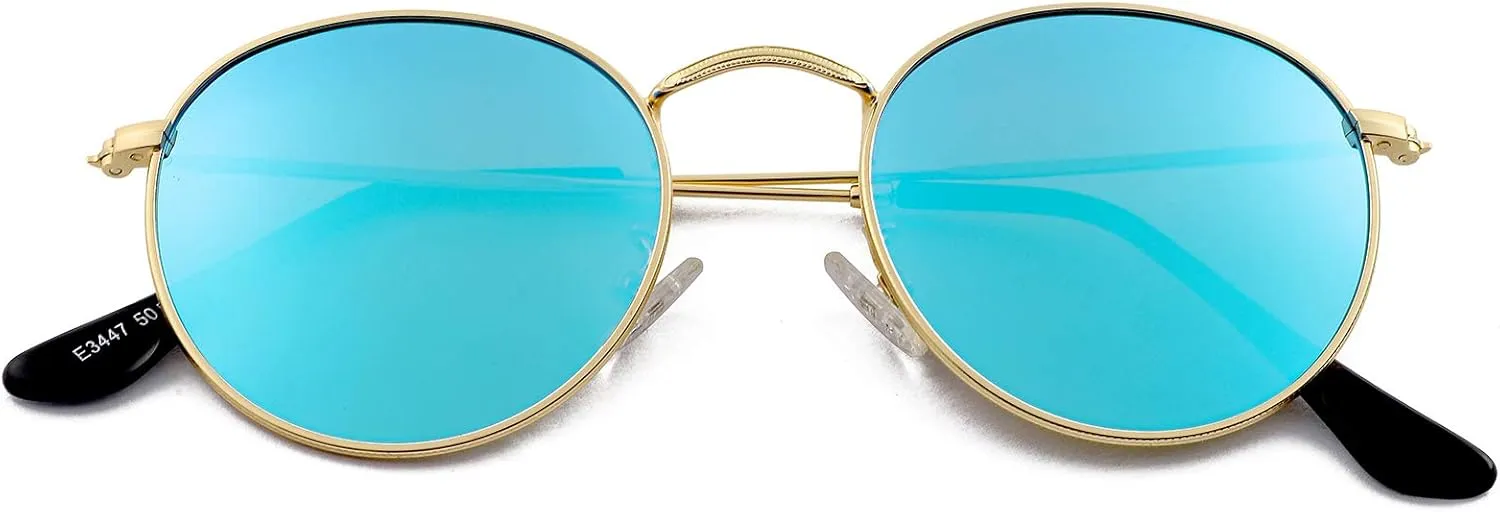 Kursan Small Round Metal Polarized Sunglasses for Men Women Mirrored Lens Classic Circle Sun Glasses