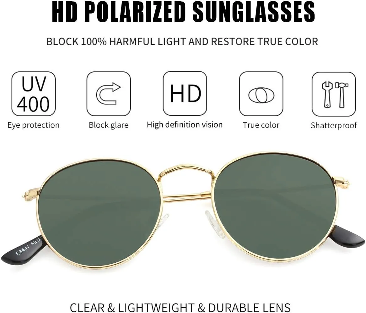 Kursan Small Round Metal Polarized Sunglasses for Men Women Mirrored Lens Classic Circle Sun Glasses