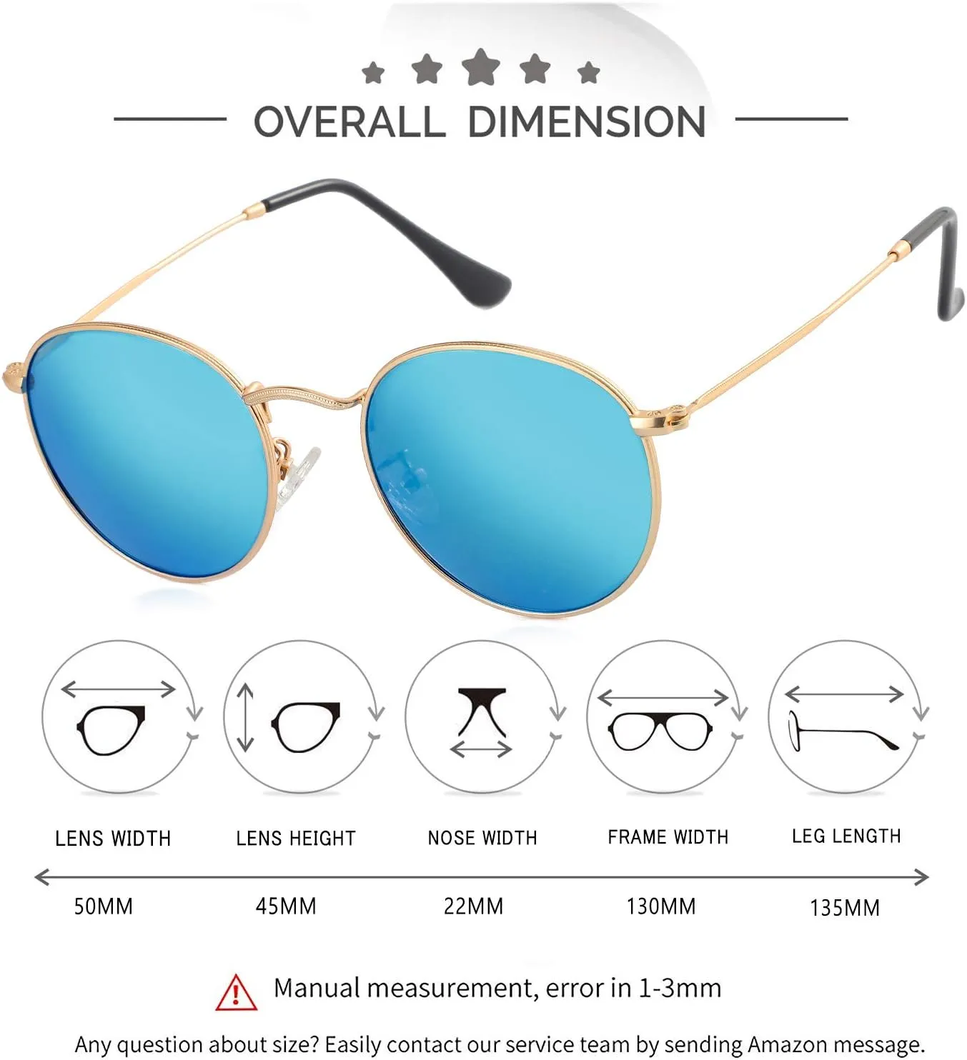 Kursan Small Round Metal Polarized Sunglasses for Men Women Mirrored Lens Classic Circle Sun Glasses
