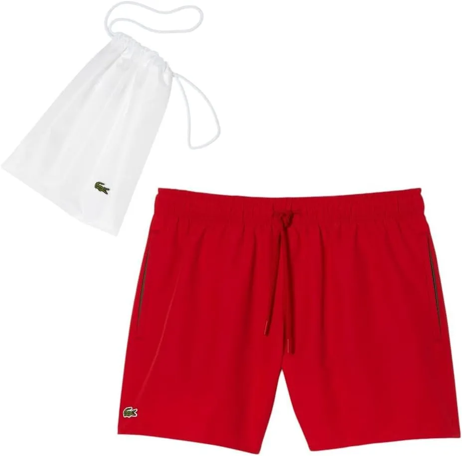Lacoste Men's Solid Elastic Waist Swim Trunks