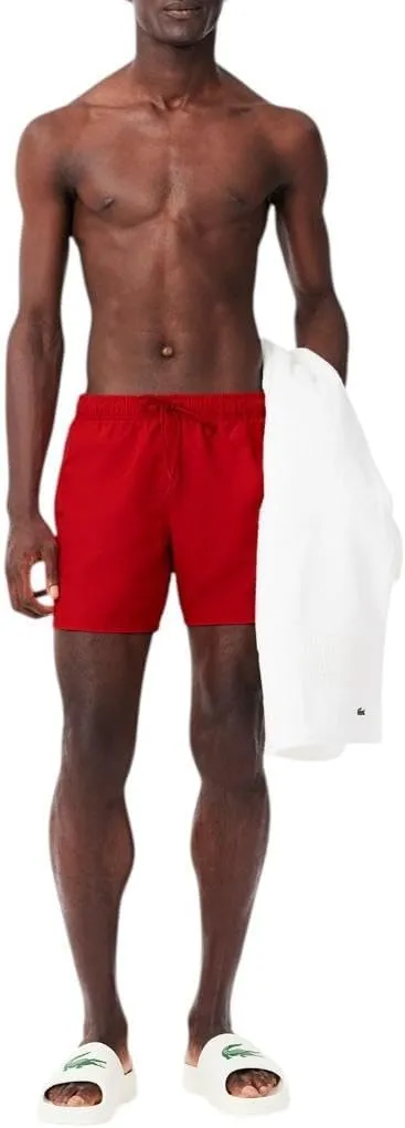 Lacoste Men's Solid Elastic Waist Swim Trunks