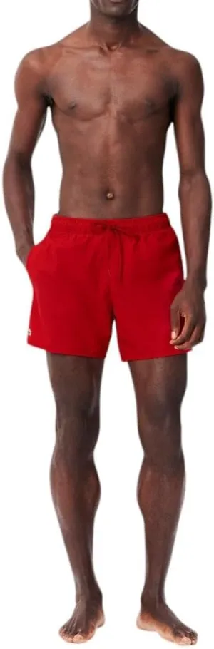 Lacoste Men's Solid Elastic Waist Swim Trunks