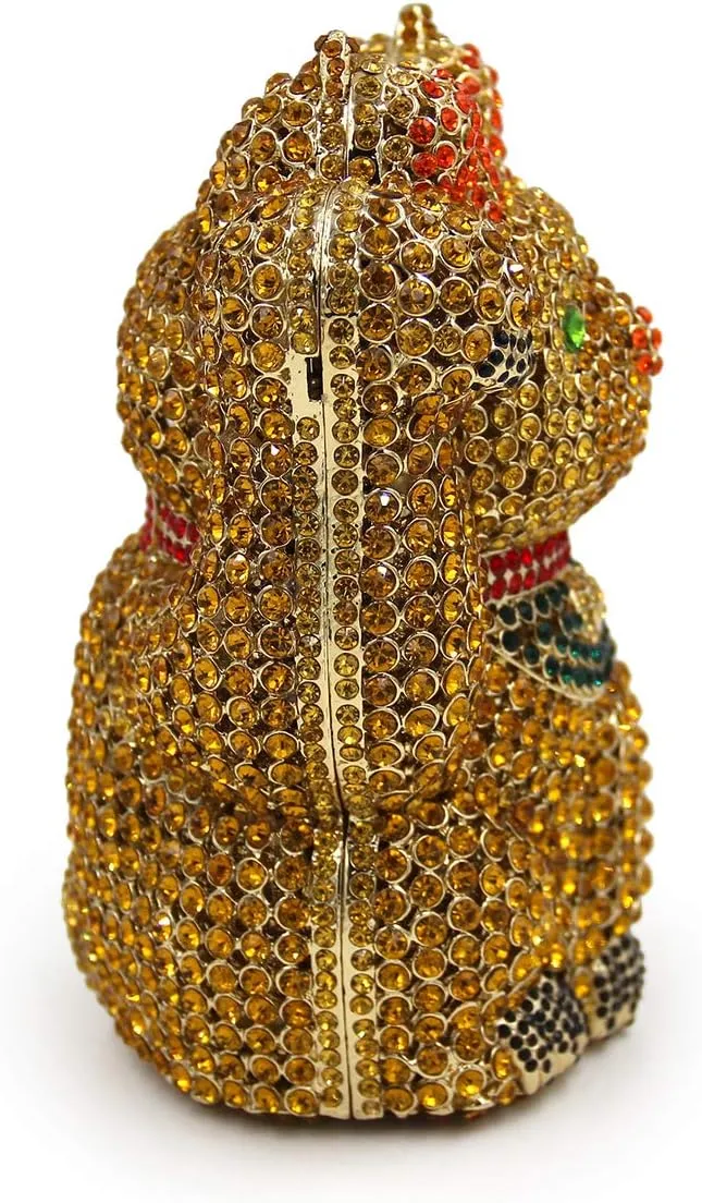 Ladies Clutch-Purse Chain Wedding Evening-Bag Luxury Rhinestone Handbag Lucky Cat
