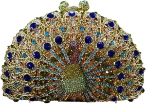 Ladies Crystal Handbag Wedding Evening-Bag Chain Luxury Women Clutch-Purse Peacock