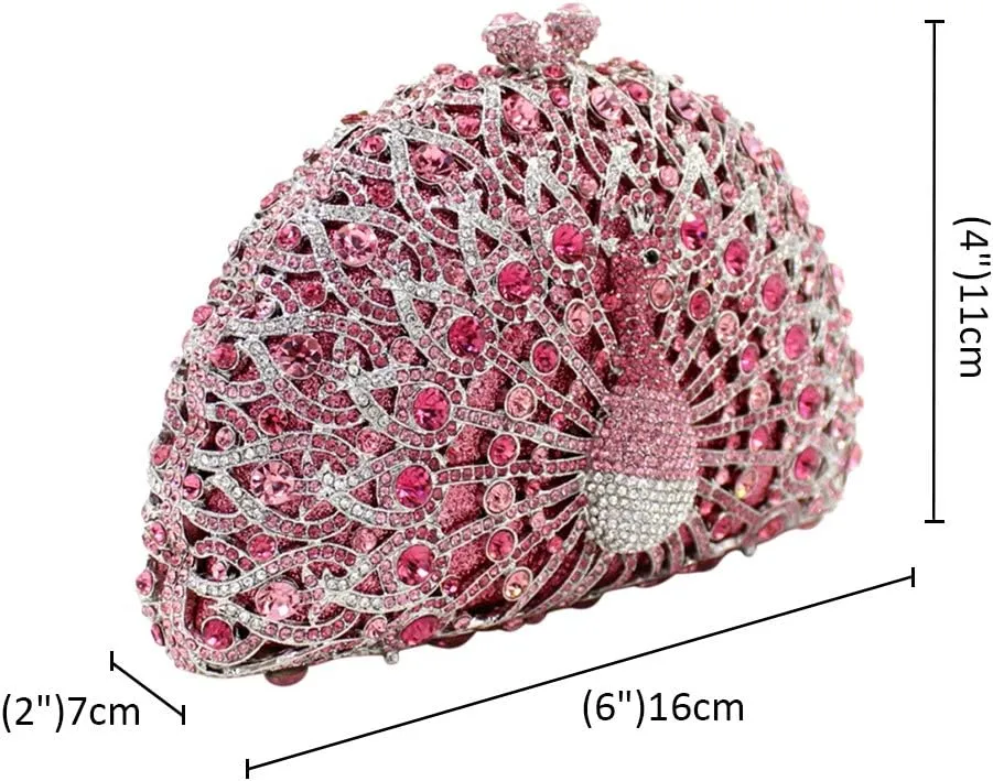 Ladies Crystal Handbag Wedding Evening-Bag Chain Luxury Women Clutch-Purse Peacock