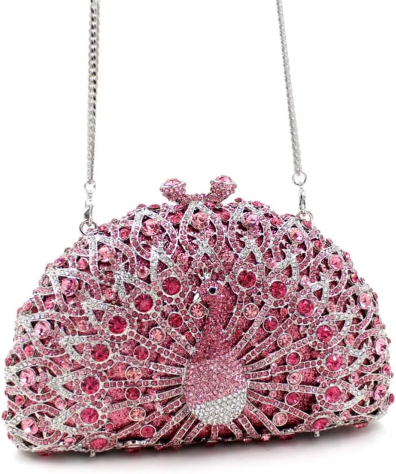 Ladies Crystal Handbag Wedding Evening-Bag Chain Luxury Women Clutch-Purse Peacock