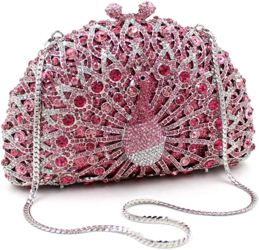 Ladies Crystal Handbag Wedding Evening-Bag Chain Luxury Women Clutch-Purse Peacock