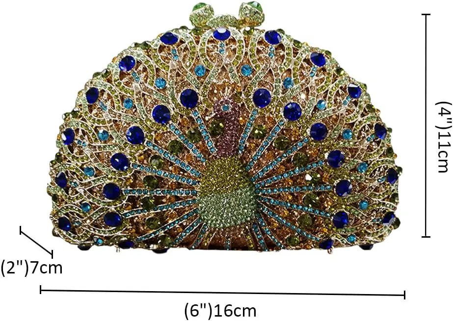 Ladies Crystal Handbag Wedding Evening-Bag Chain Luxury Women Clutch-Purse Peacock