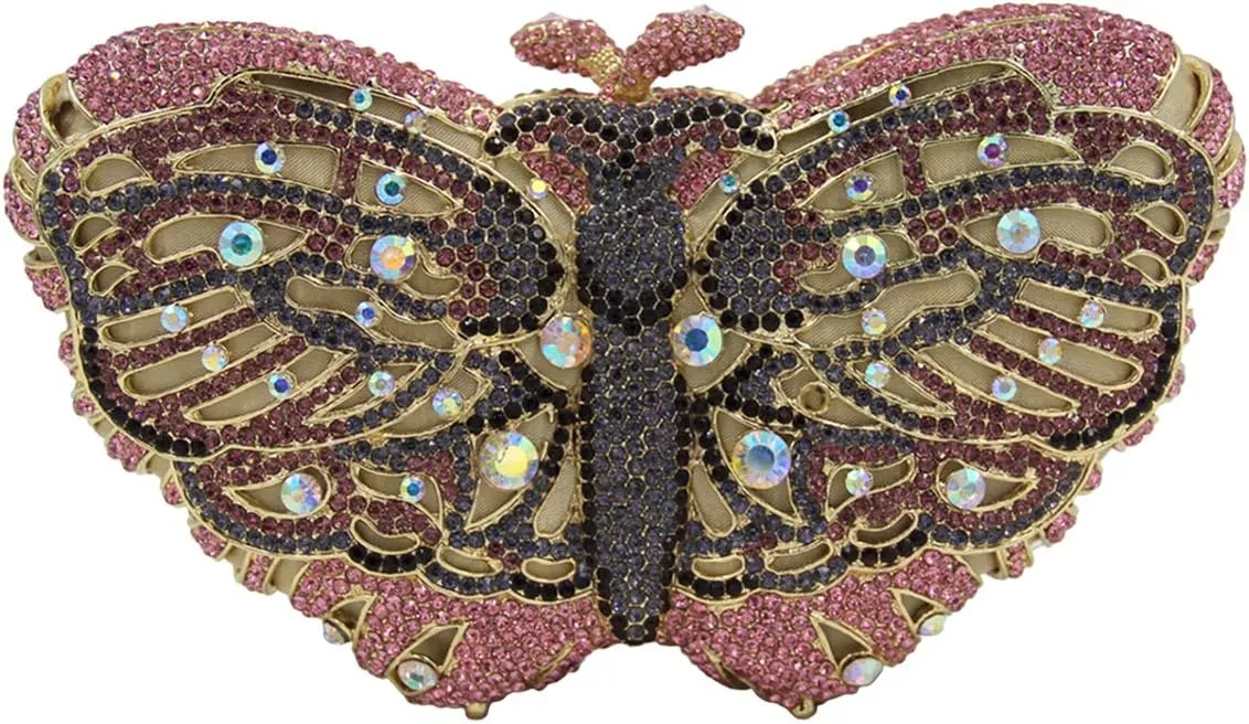 Ladies Elegant Evening-Bag Chain Crystal Wedding Clutch-Purse Party Handbag Butterfly