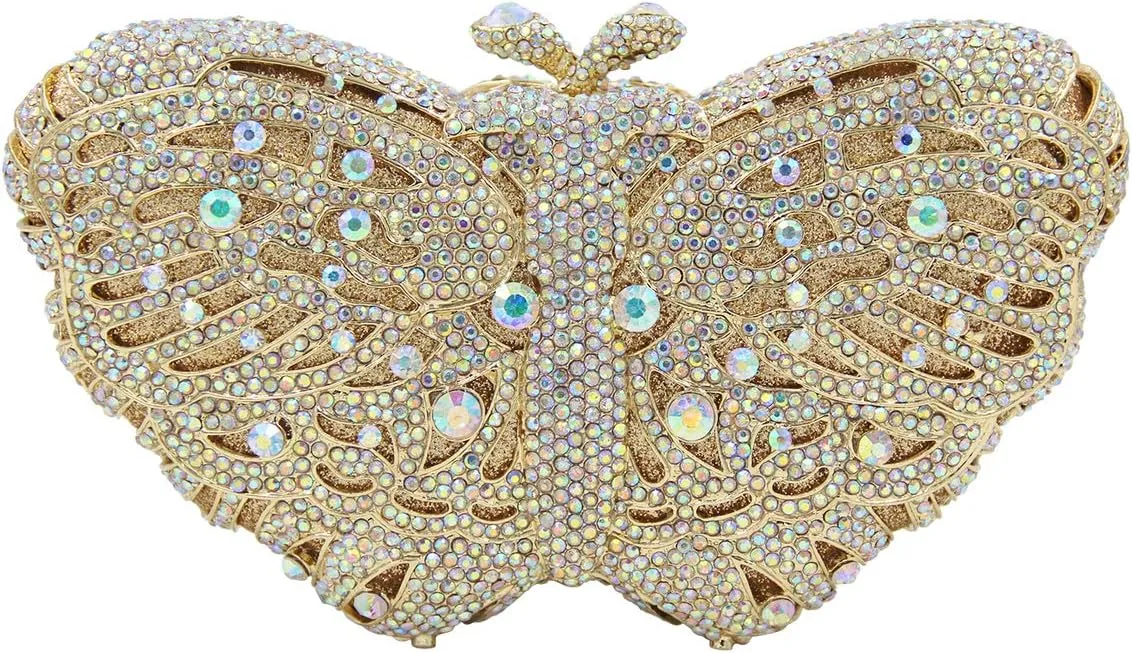 Ladies Elegant Evening-Bag Chain Crystal Wedding Clutch-Purse Party Handbag Butterfly