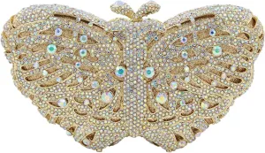 Ladies Elegant Evening-Bag Chain Crystal Wedding Clutch-Purse Party Handbag Butterfly