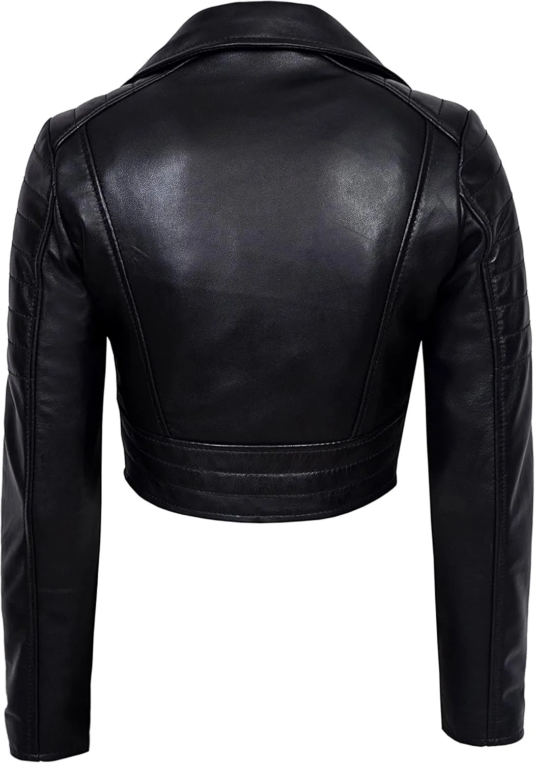 Ladies Short Body Leather Jacket Black Slim Fit Short Biker Style Lambskin 5625
