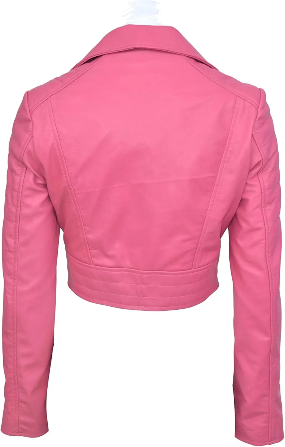 Ladies Short Body Leather Jacket Pink Slim Fit Short Biker Style Lambskin 5625