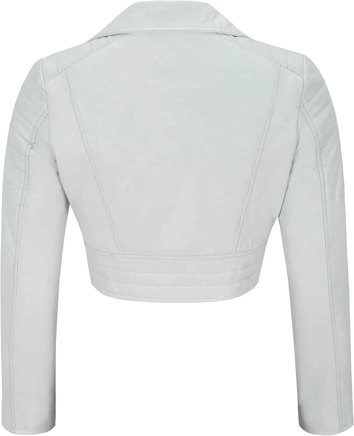 Ladies Short Body Leather Jacket White Slim Fit Short Biker Style Lambskin 5625