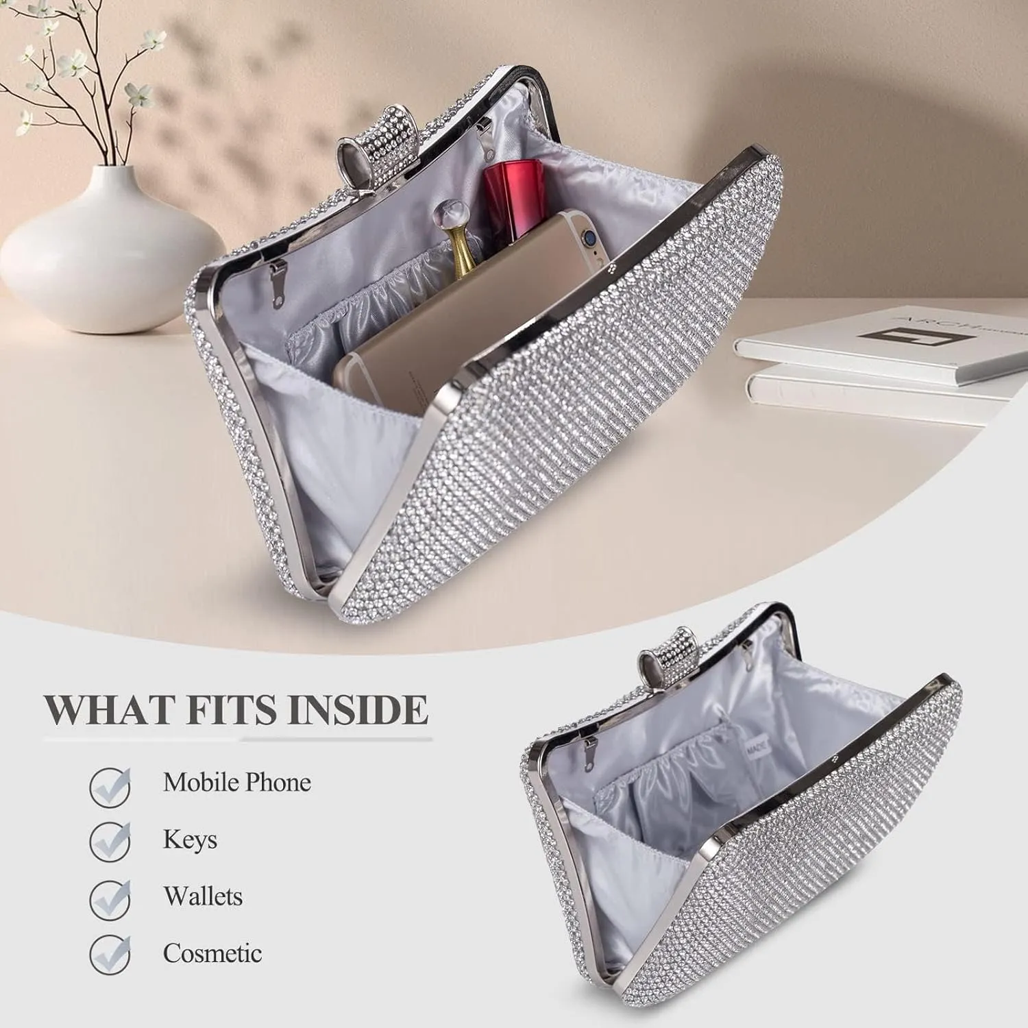 Ladies Sparkly Rhinestones Evening Clutches Women's Crystal Diamante Evening Bag Prom Wedding Handbag Party Purse
