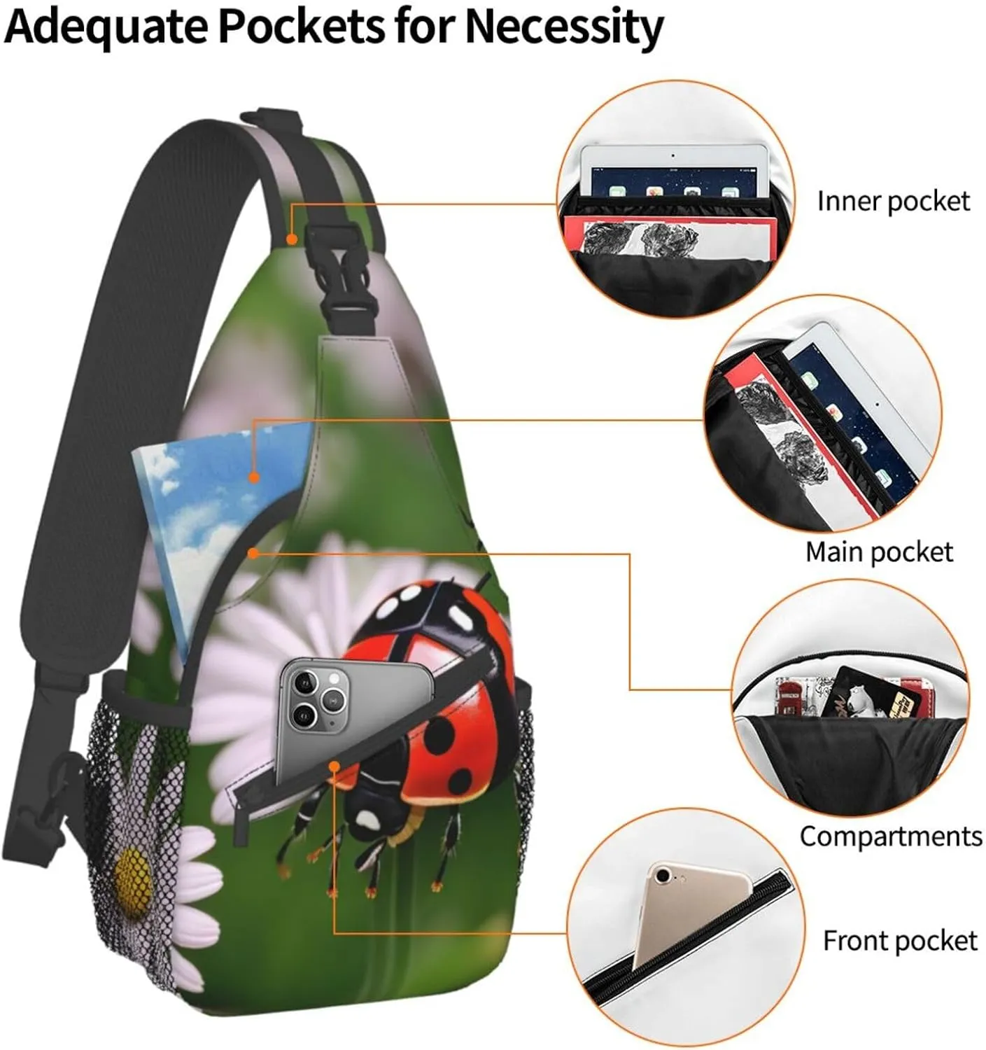 Ladybug Daisy High Storage Capacity Chest Bag Diagonally Sling Backpack Crossbody Shoulder Bag For Men Women