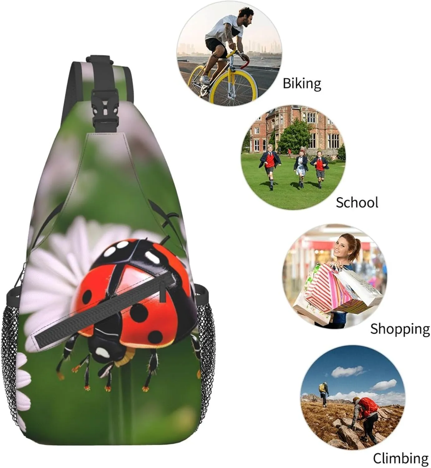 Ladybug Daisy High Storage Capacity Chest Bag Diagonally Sling Backpack Crossbody Shoulder Bag For Men Women