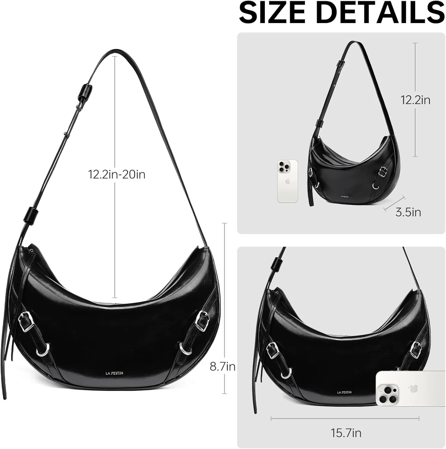 LA'FESTIN Leather Tote Bag For Women, Large Size Hobo Shoulder Purse With Adjustable Strap, Zipper Close Crossbody Bag