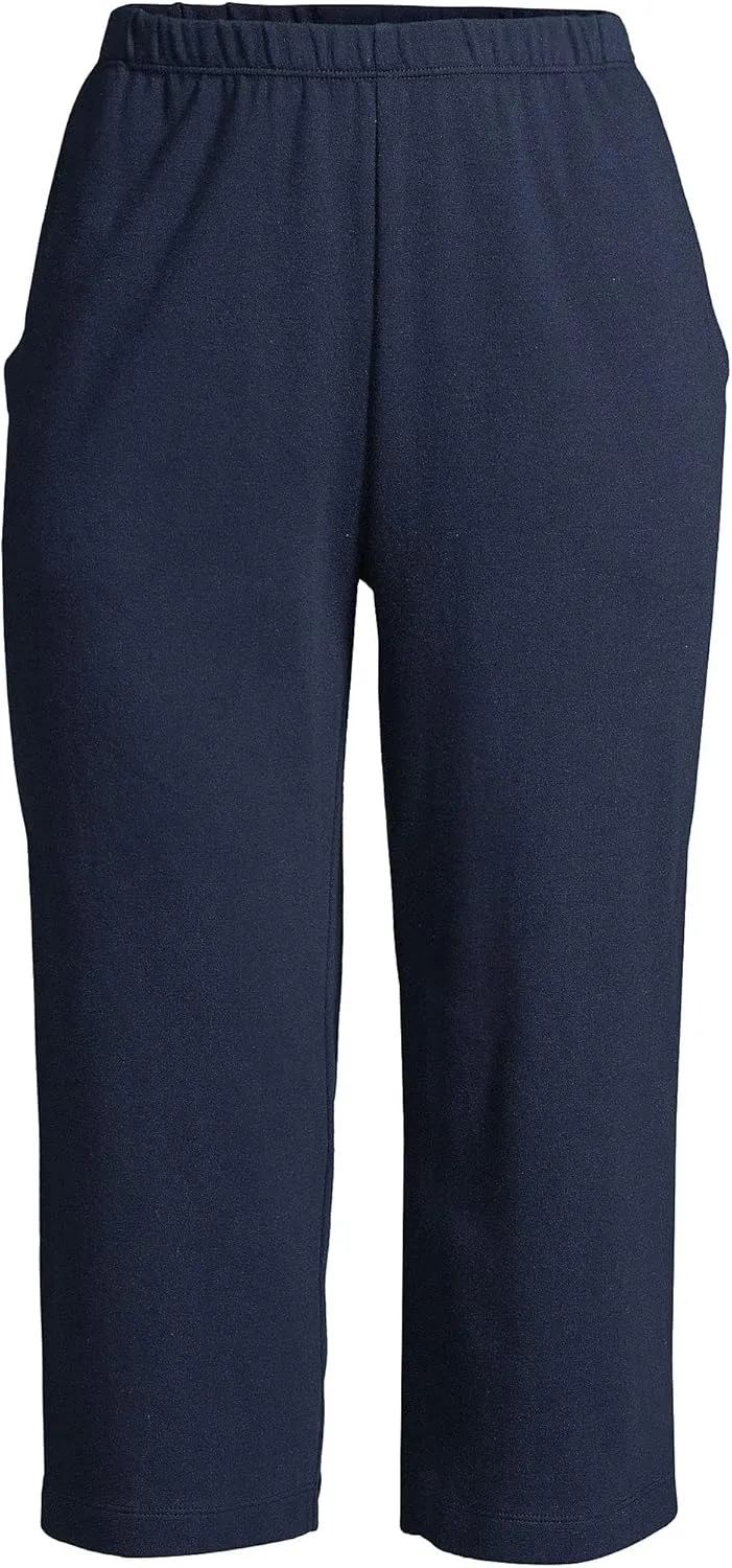Lands' End Women's Sport Knit High Rise Elastic Waist Capri Pants