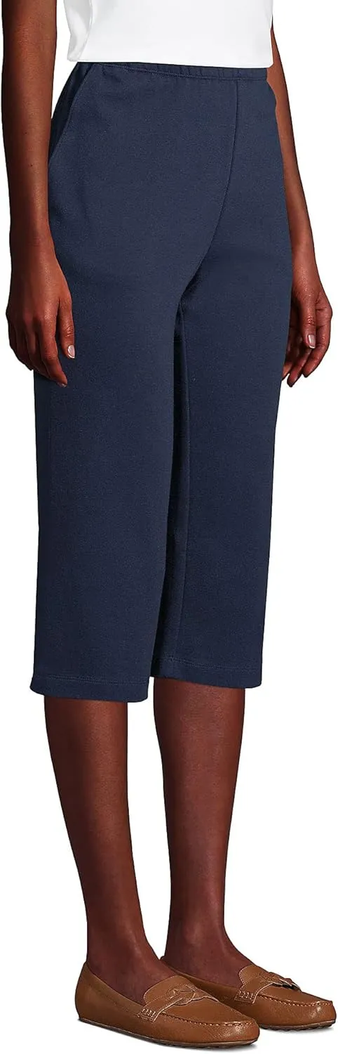 Lands' End Women's Sport Knit High Rise Elastic Waist Capri Pants