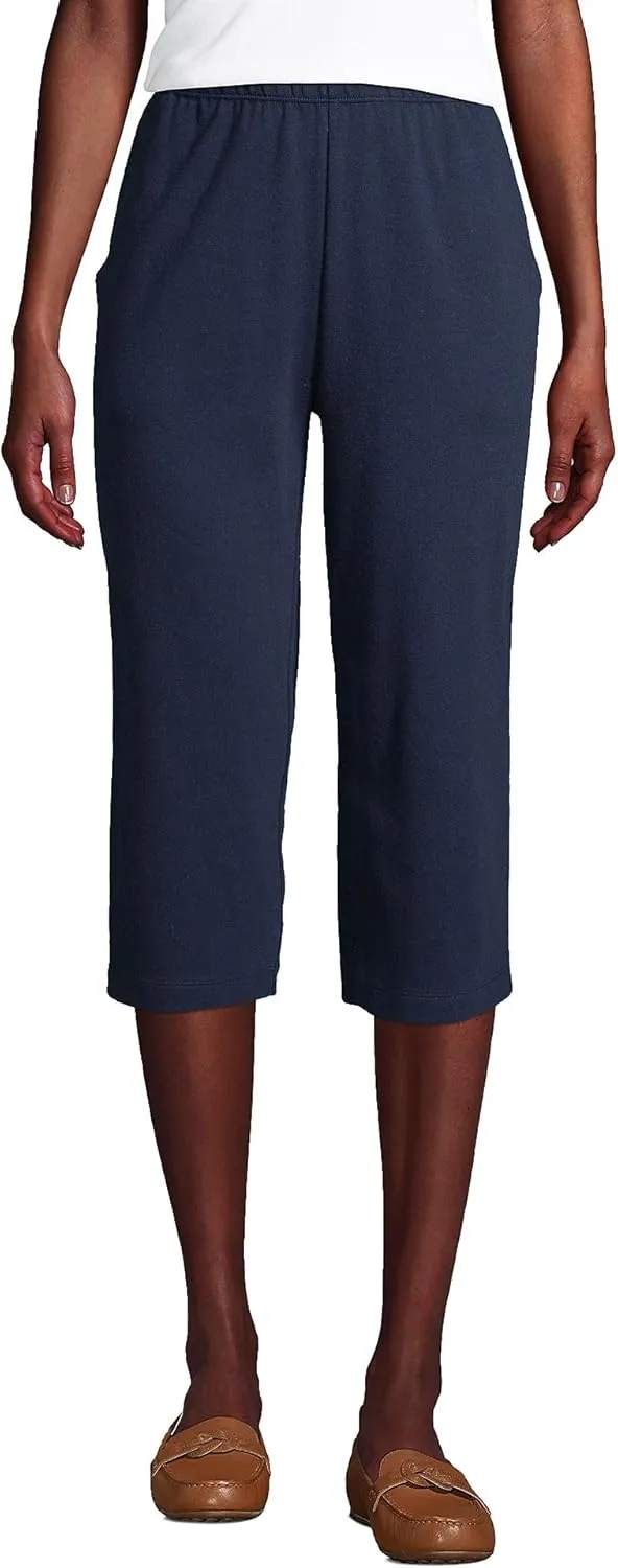 Lands' End Women's Sport Knit High Rise Elastic Waist Capri Pants