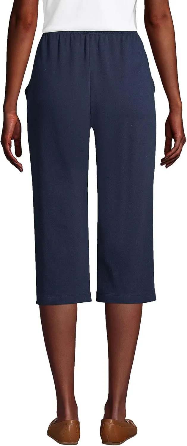 Lands' End Women's Sport Knit High Rise Elastic Waist Capri Pants