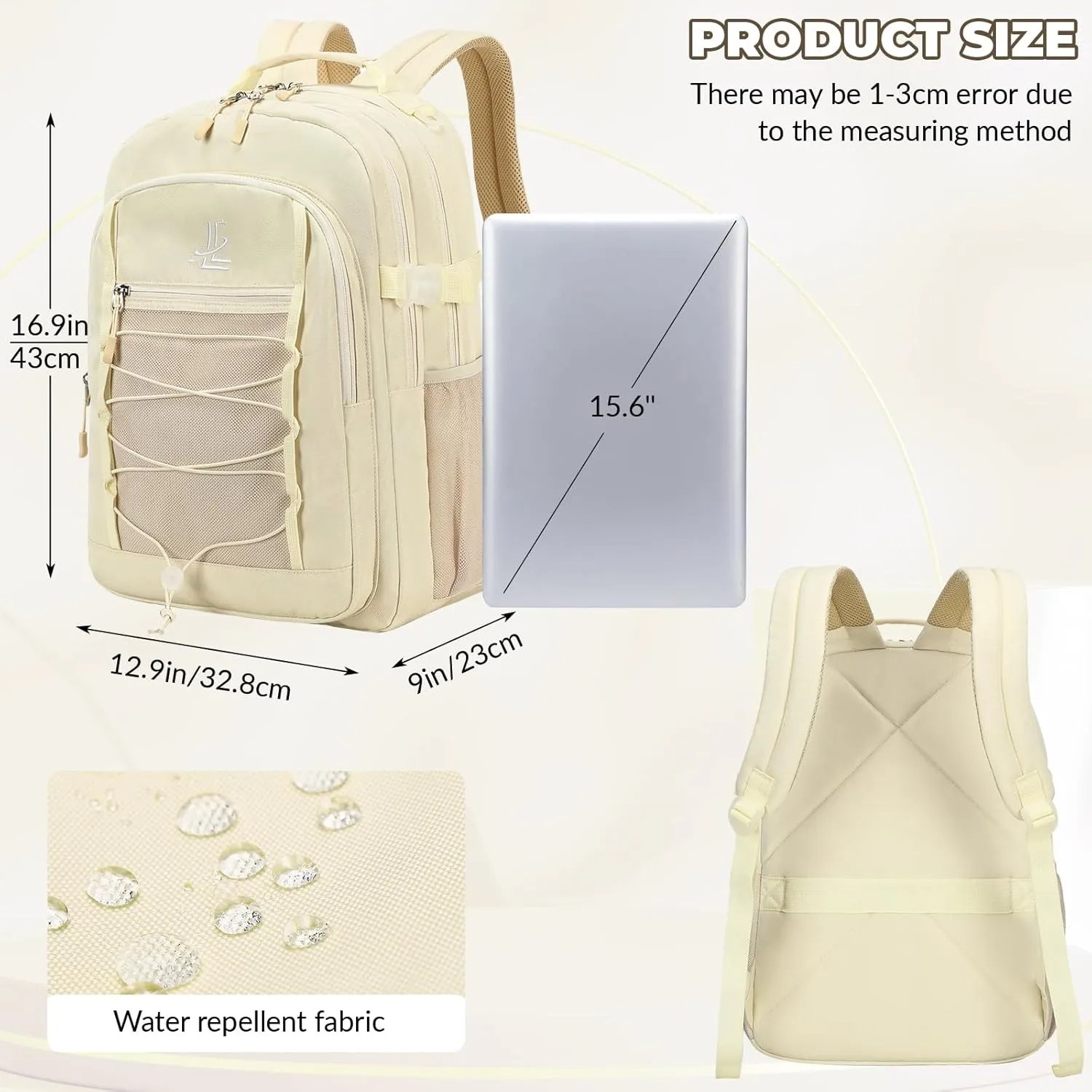 Lanola Student Teens Bookbags Business Travel Durable Water Resistant Backpack School bags College for Women & Men - Beige