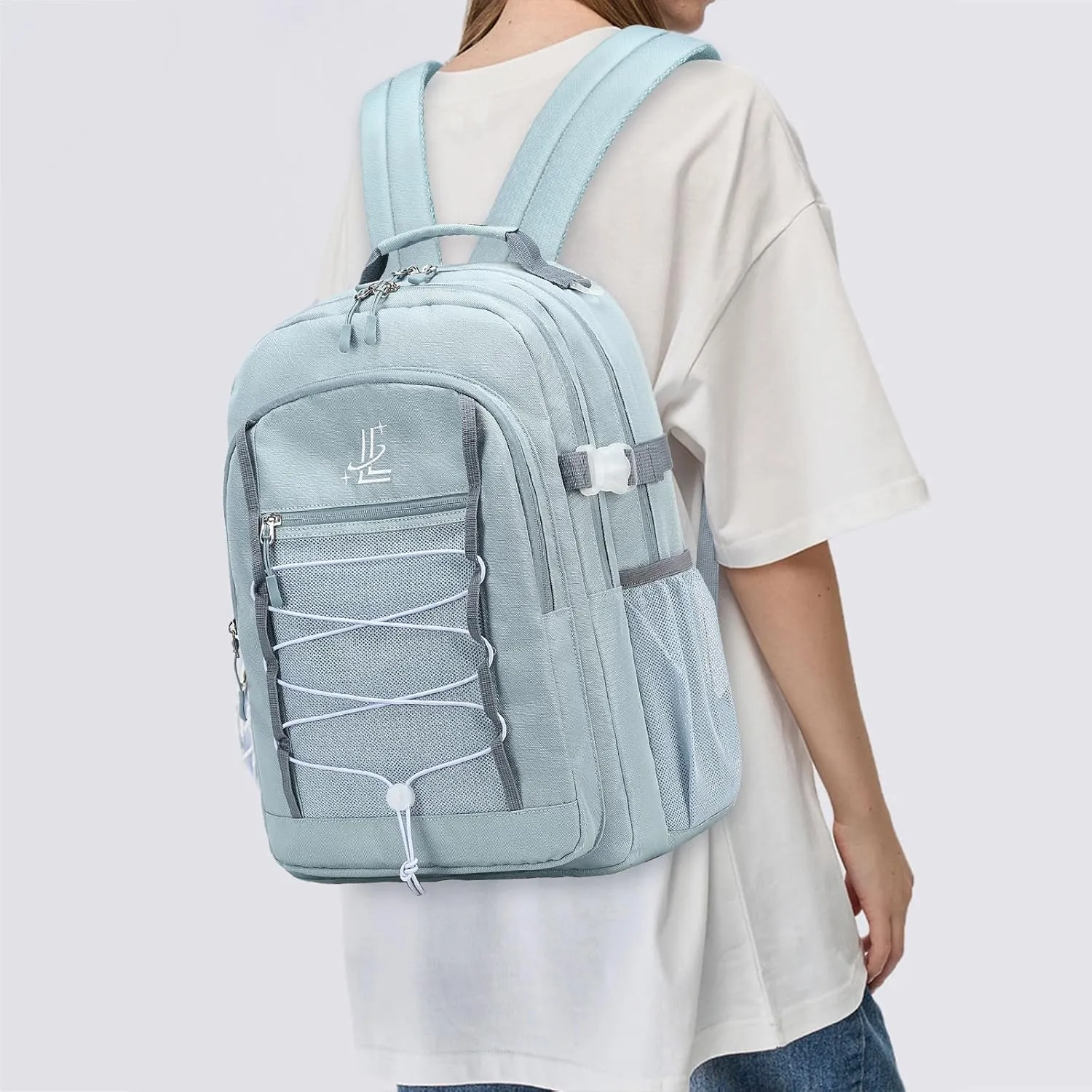 Lanola Travel Backpack Durable Middle Schoolbag Travel Bag for Men & Women Lightweight College Student Backpack - Gray Blue