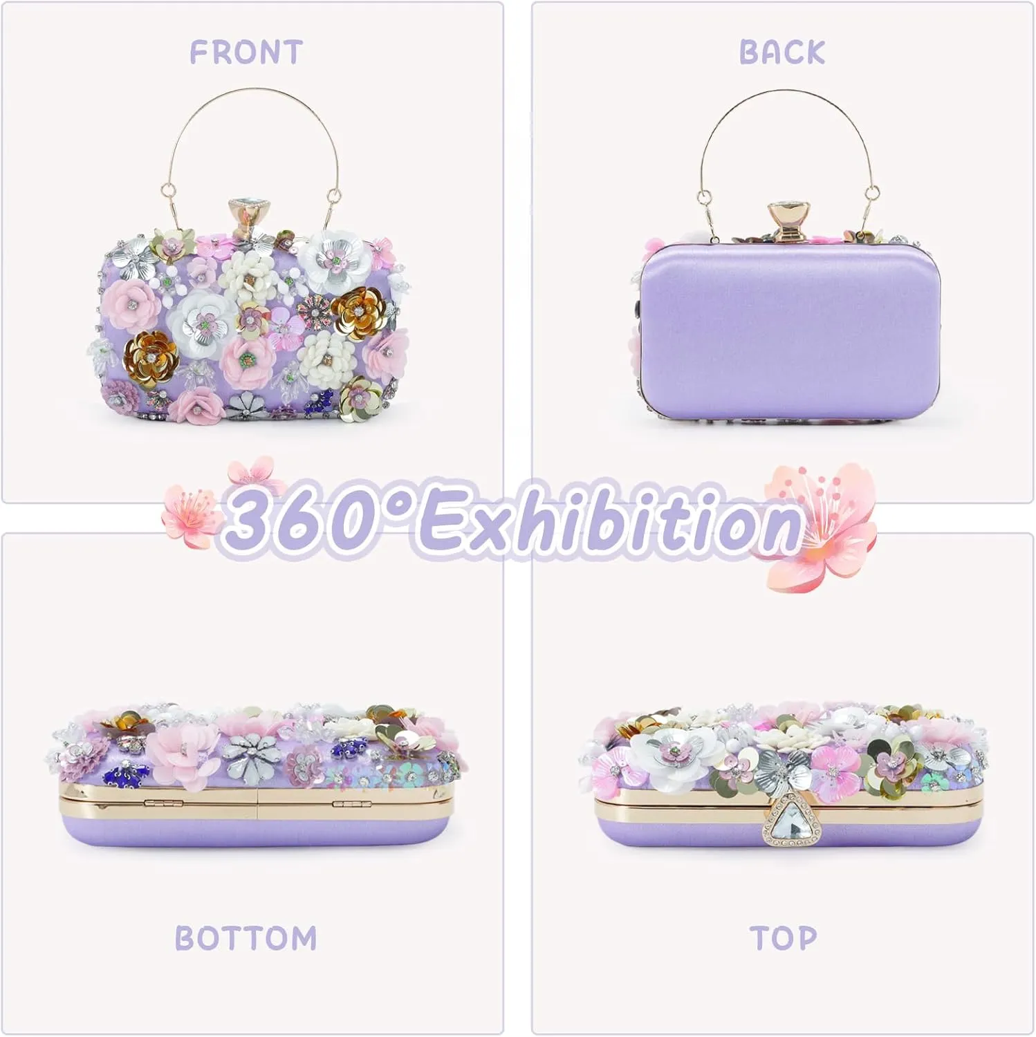 Lanpet Women Clutches Flower Evening Handbag Chain Strap Shoulder Bag