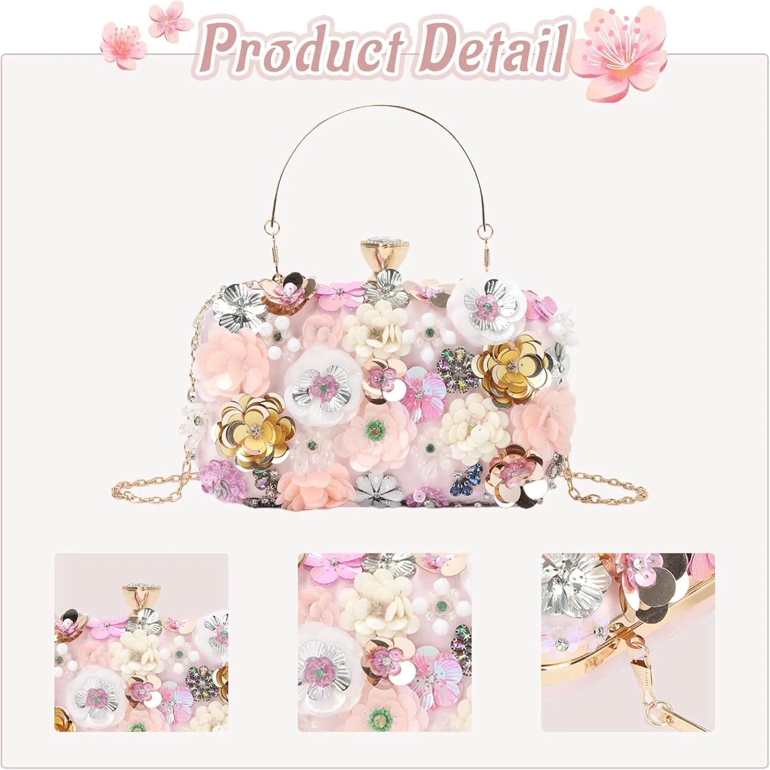 Lanpet Women Clutches Flower Evening Handbag Chain Strap Shoulder Bag