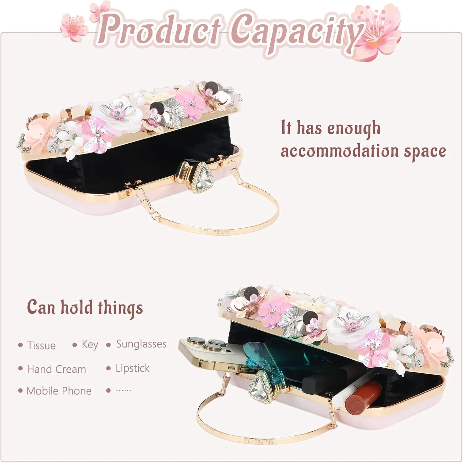 Lanpet Women Clutches Flower Evening Handbag Chain Strap Shoulder Bag