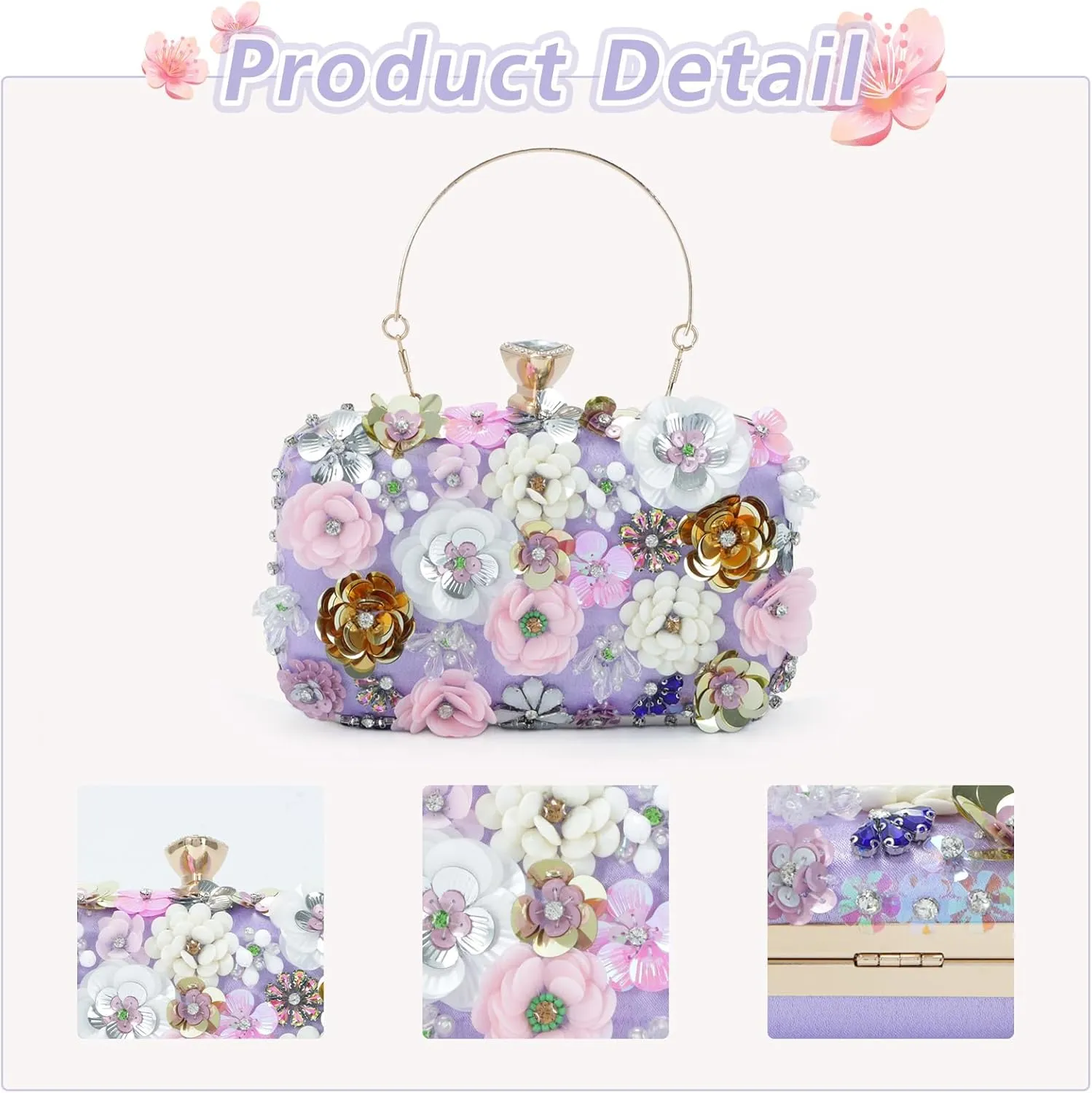 Lanpet Women Clutches Flower Evening Handbag Chain Strap Shoulder Bag