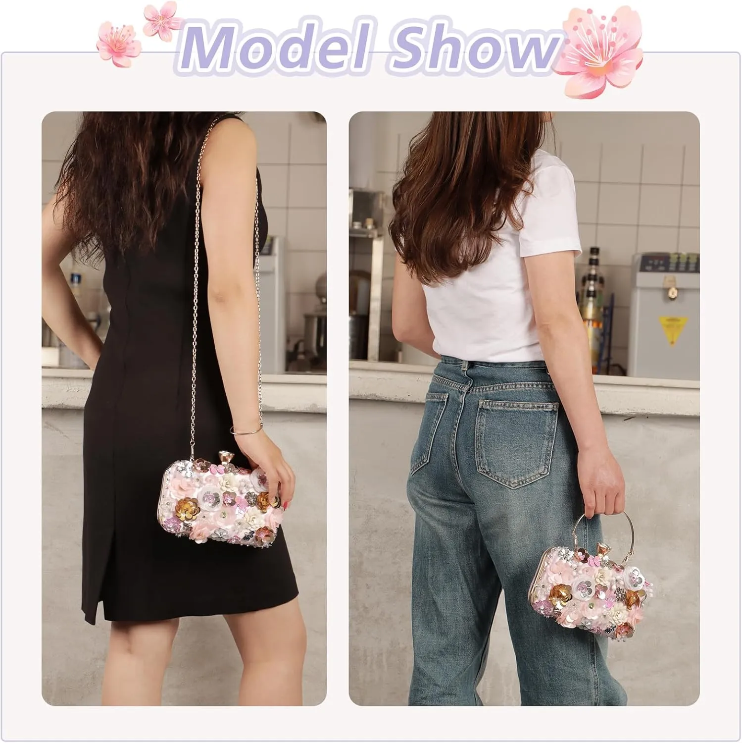 Lanpet Women Clutches Flower Evening Handbag Chain Strap Shoulder Bag