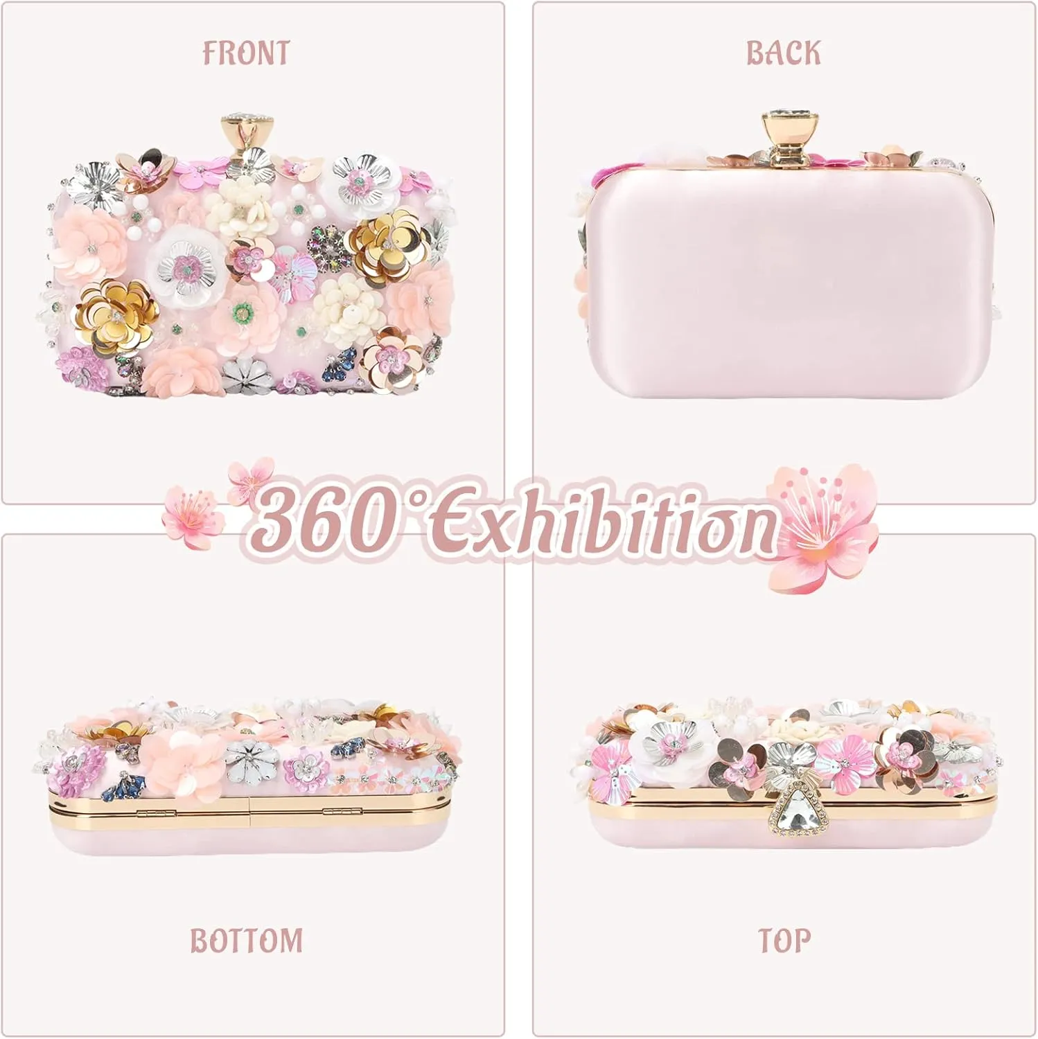Lanpet Women Clutches Flower Evening Handbag Chain Strap Shoulder Bag
