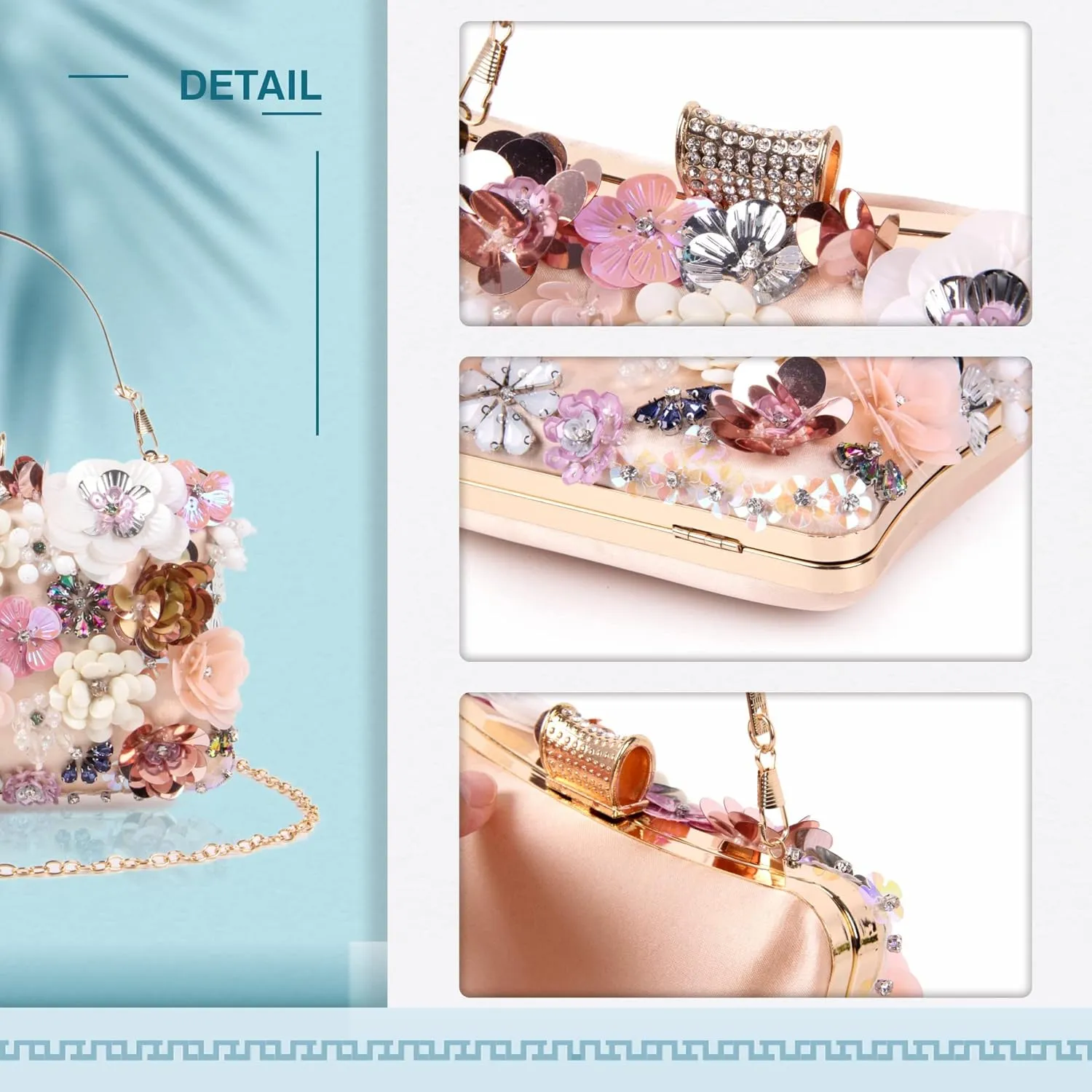 Lanpet Women Clutches Flower Evening Handbag Chain Strap Shoulder Bag