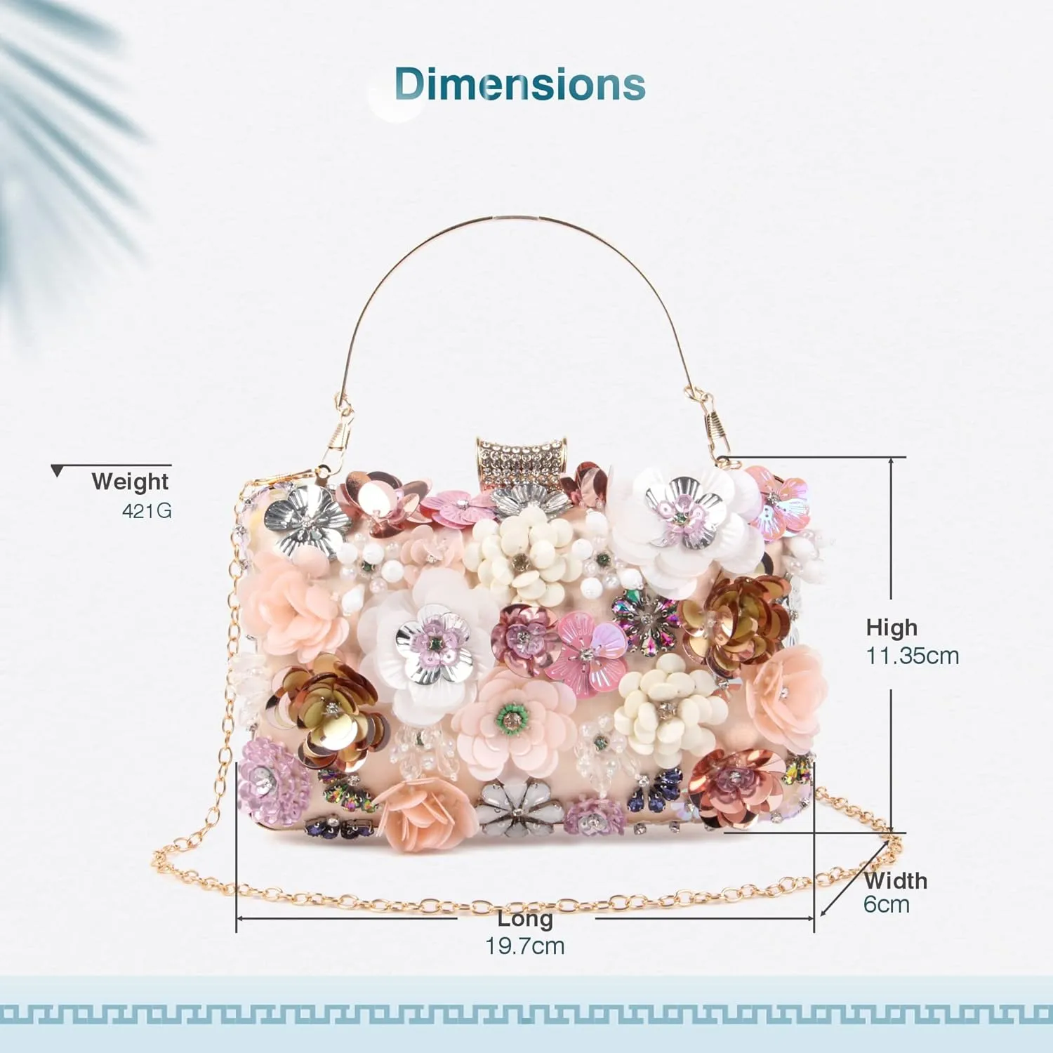 Lanpet Women Clutches Flower Evening Handbag Chain Strap Shoulder Bag