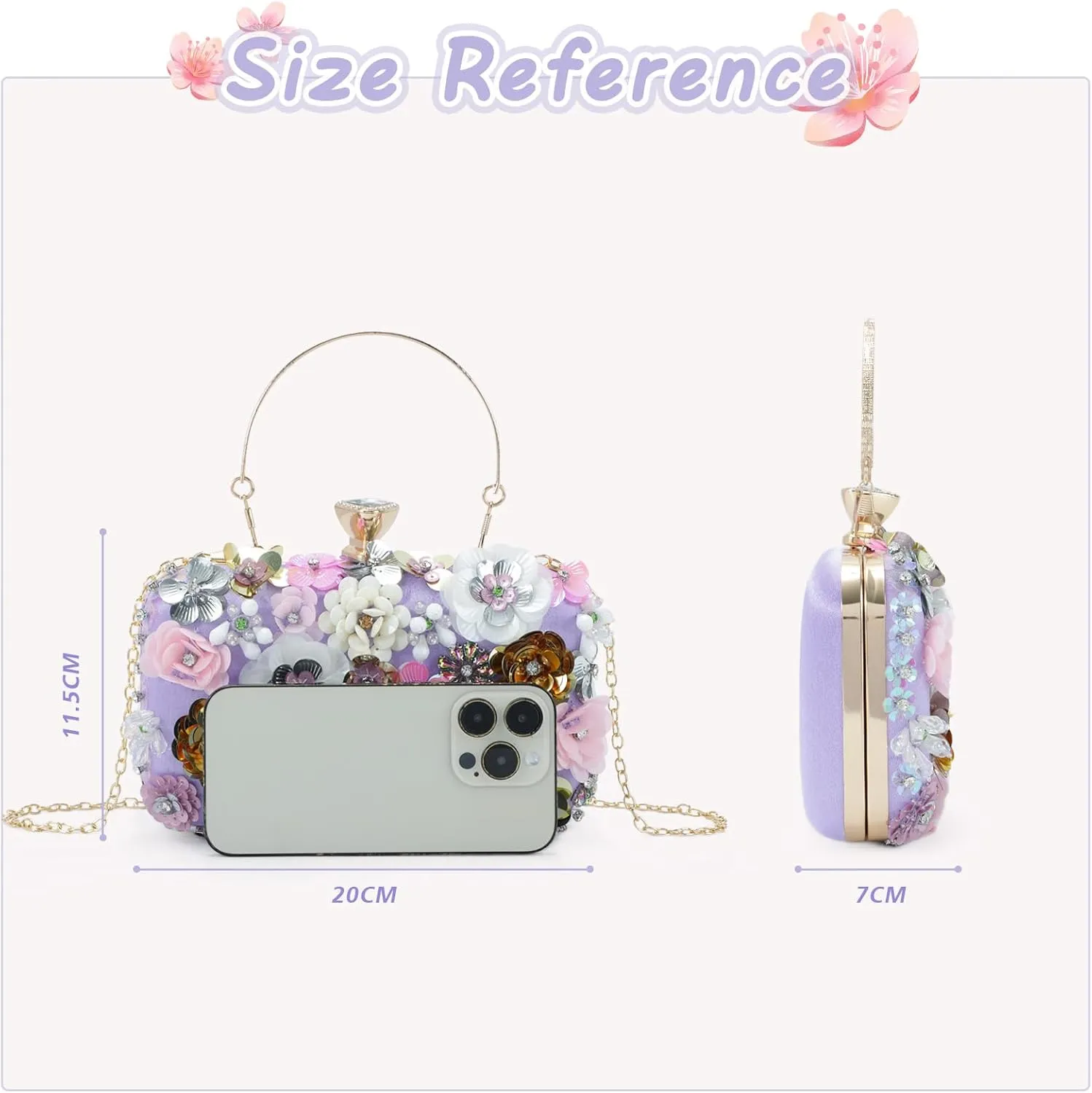 Lanpet Women Clutches Flower Evening Handbag Chain Strap Shoulder Bag