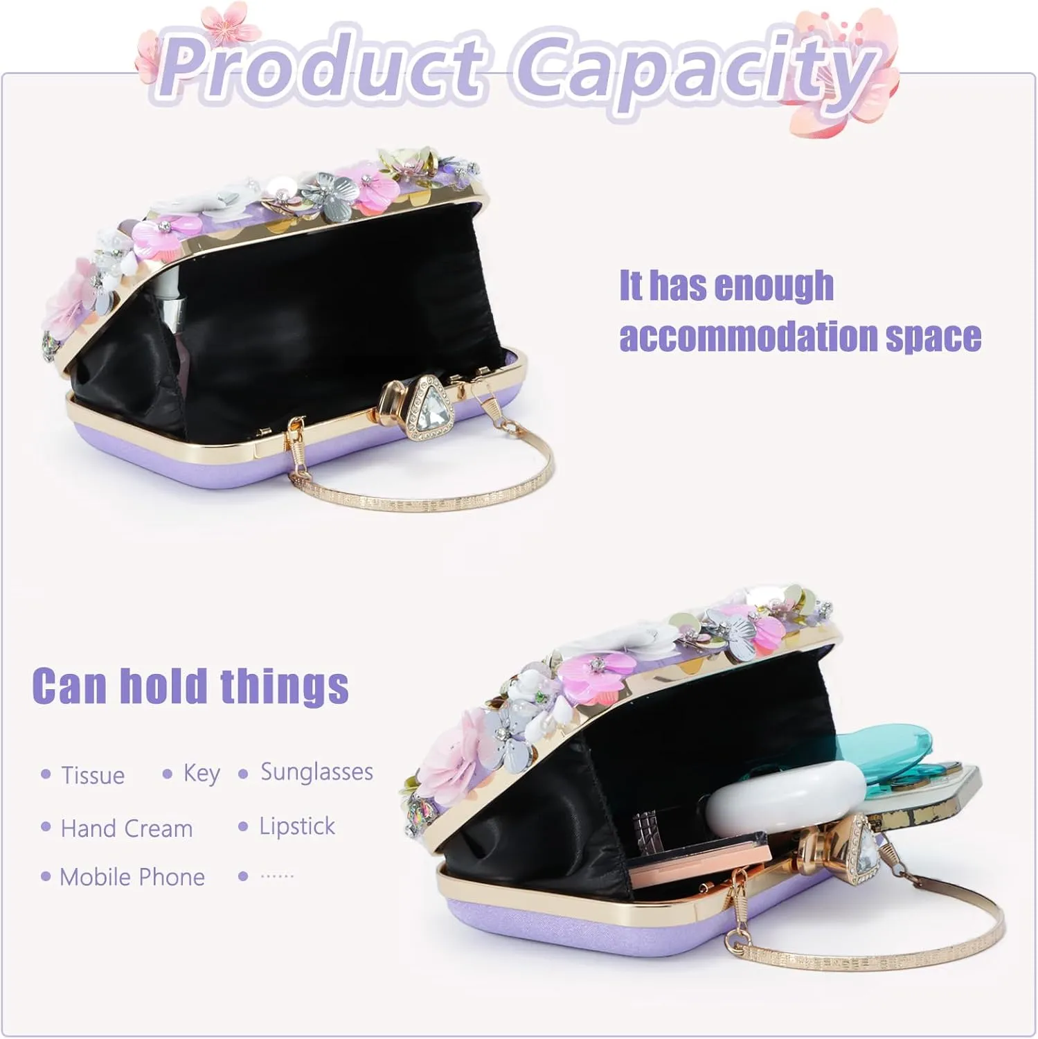 Lanpet Women Clutches Flower Evening Handbag Chain Strap Shoulder Bag