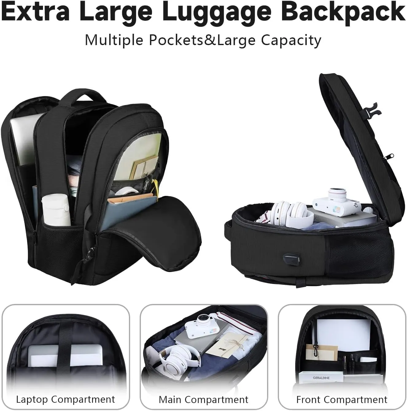 Lapsouno Laptop Backpack, Travel Laptop Backpack, Business Anti Theft Slim Sturdy 15.6 Inch TSA Friendly with USB Port, Water Resistant College School Computer Bag Gifts for Men Women, Black