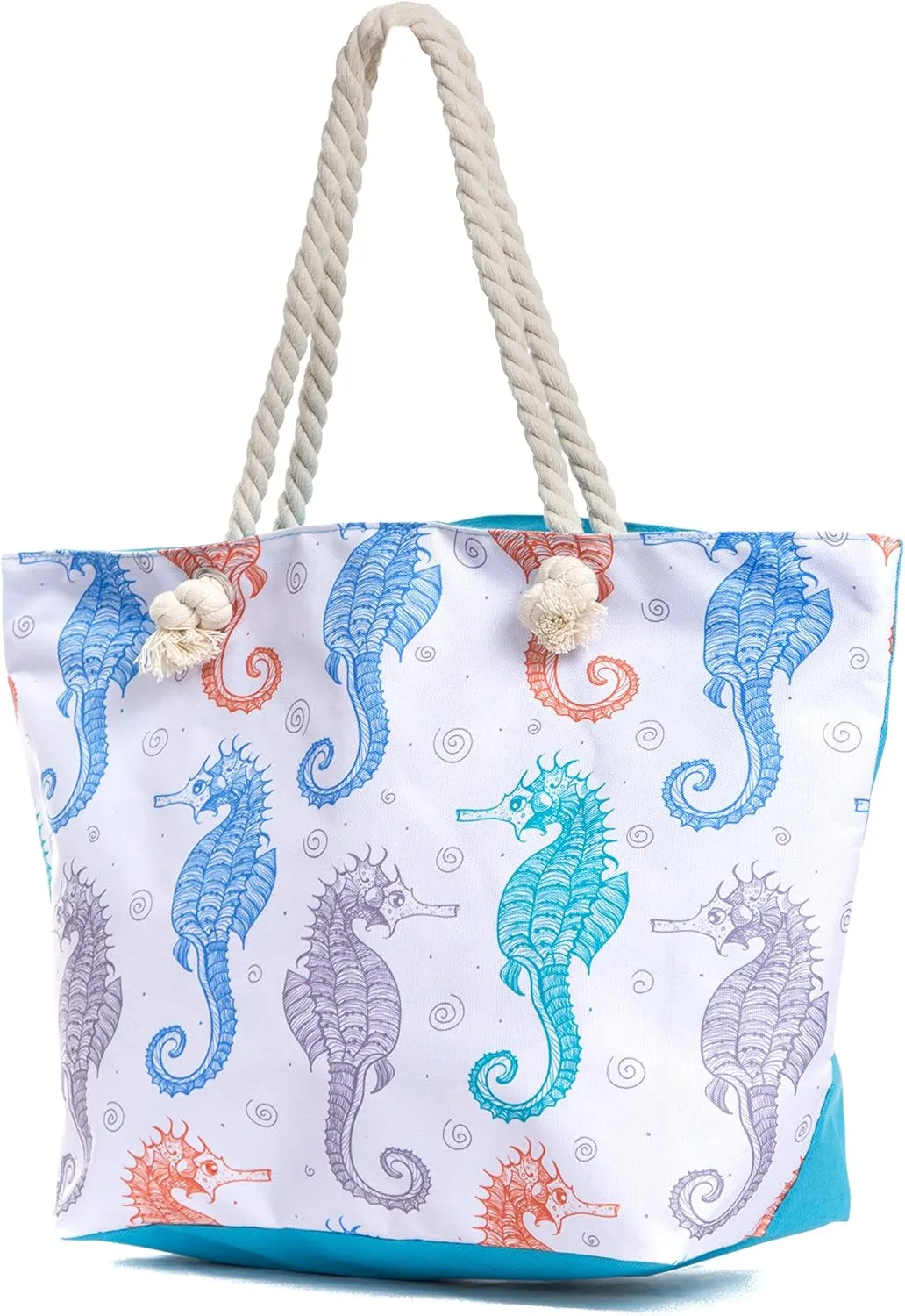 Large Beach Tote Bag, Top Zipper Boat Bag