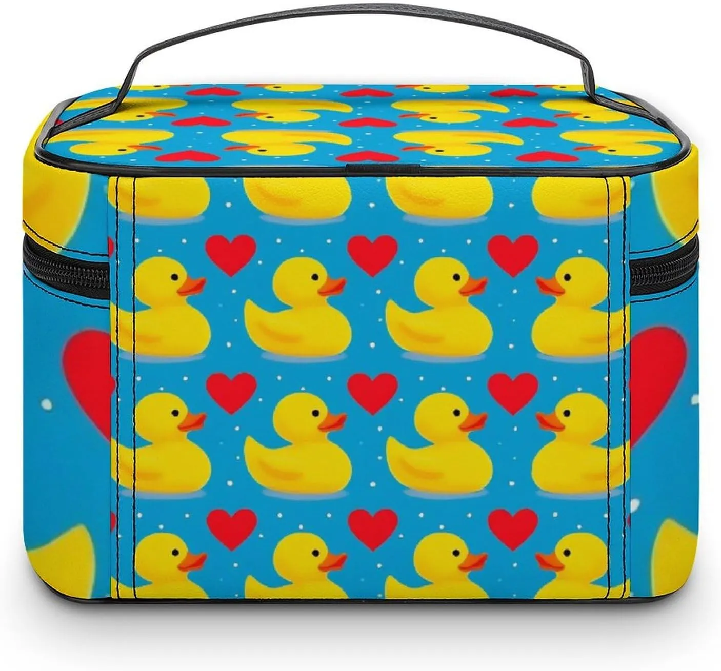 Large Capacity Makeup Organizer Bag, Portable Stylish Cosmetic Case with Zipper Pouch Love Heart Polka Dots Blue Yellow Rubber Ducks Toiletry Storage Bag Travel Accessories